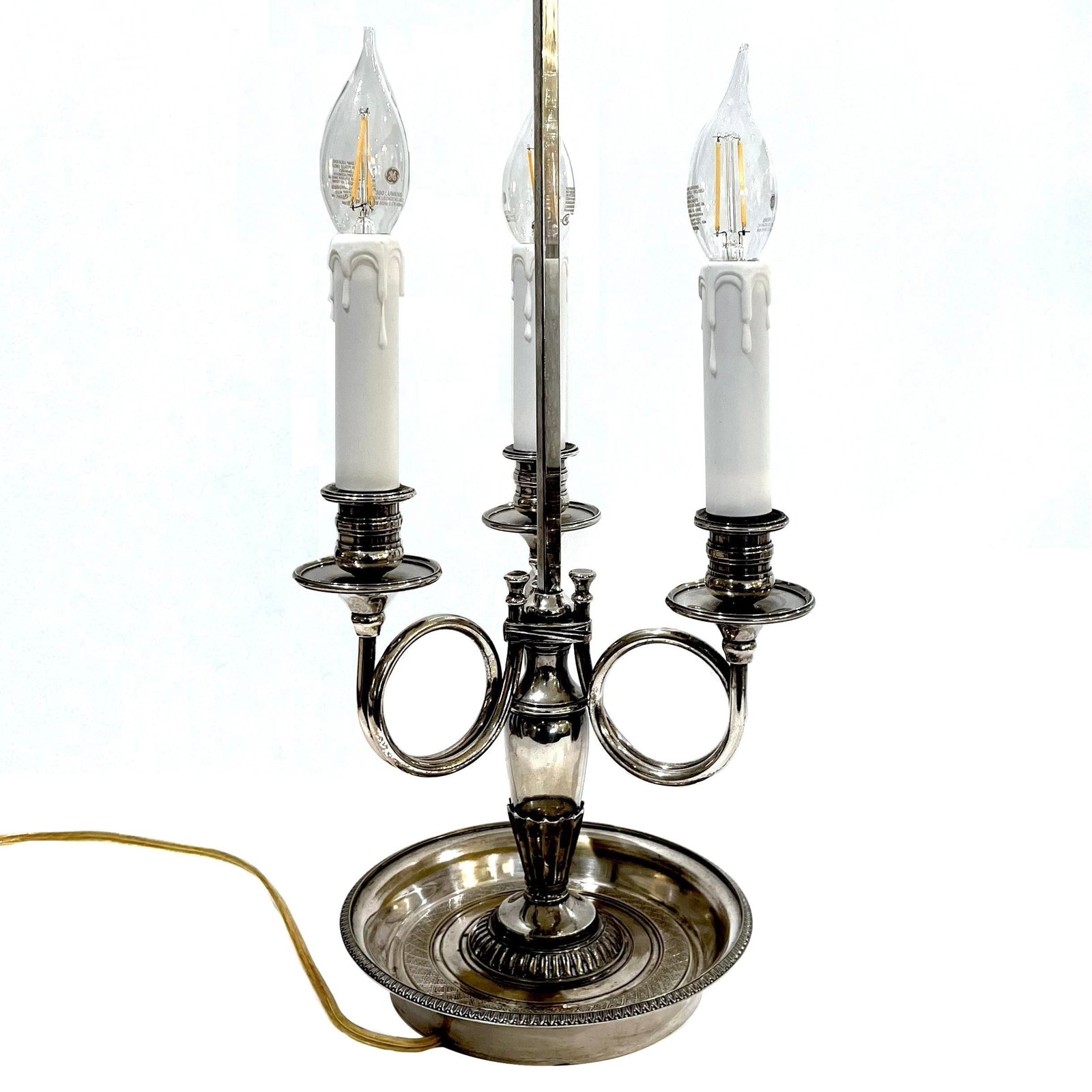 Vintage Silver Plated Bouillotte Lamp - Three Arms - 6