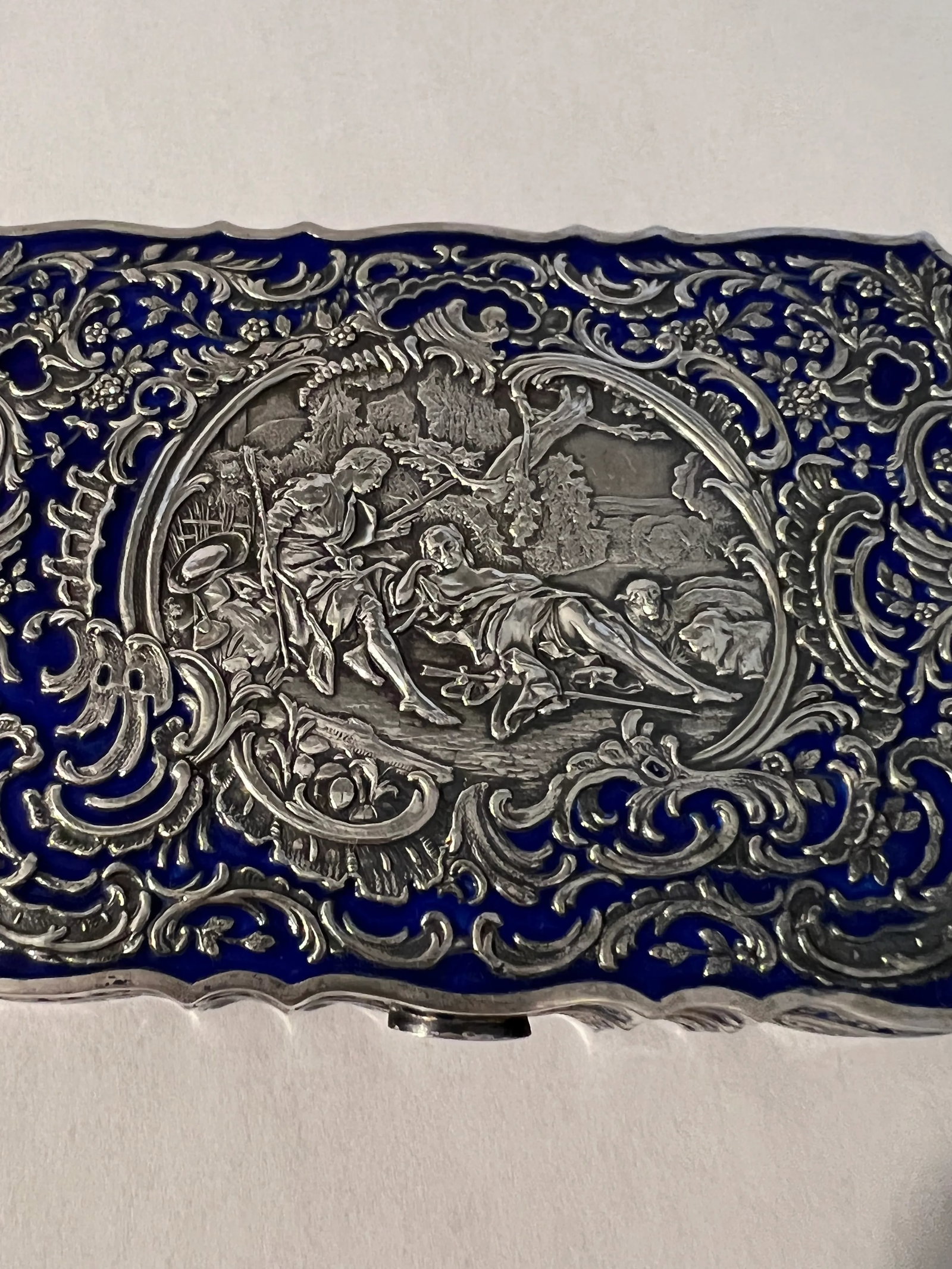 Antique Art Nouveau 985 Sterling Silver & Blue Enamel Austrian or French Compact - 2