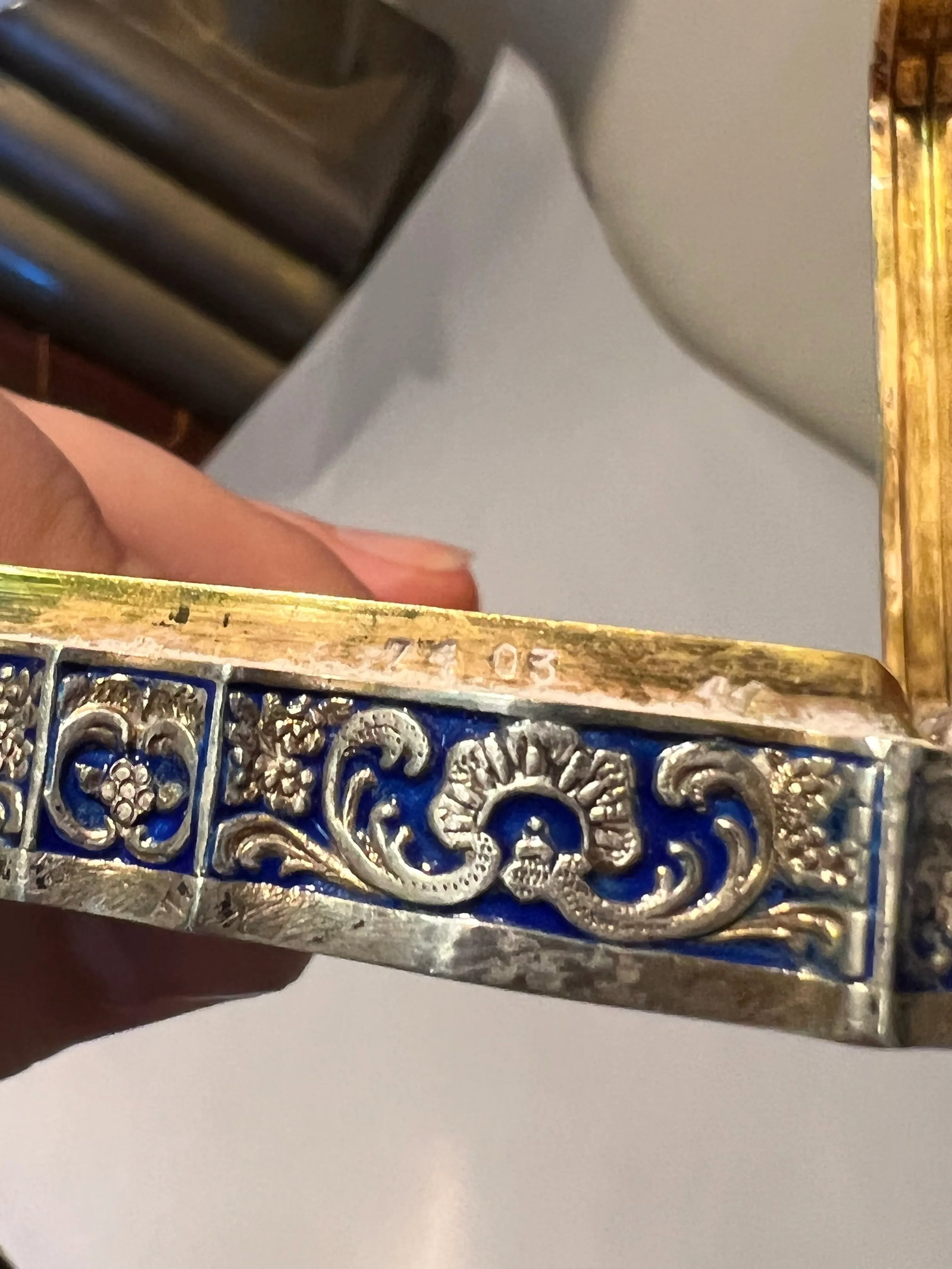 Antique Art Nouveau 985 Sterling Silver & Blue Enamel Austrian or French Compact - 5