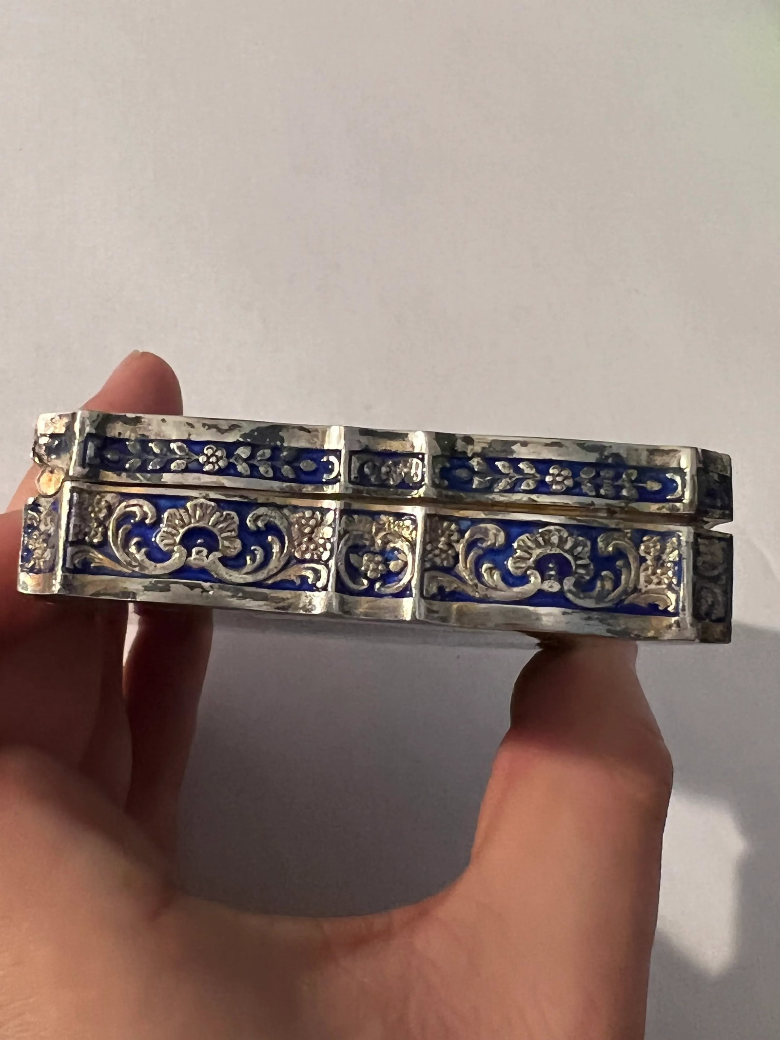 Antique Art Nouveau 985 Sterling Silver & Blue Enamel Austrian or French Compact - 8