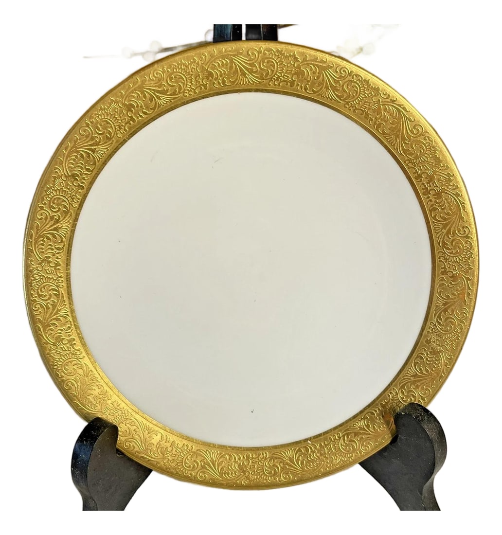 12 Raynaud & Co. Limoges White Salad Plates With Thick Gold Embossed Edging 7.5": Beautiful plates with no flaws. Can easily be combined with many patterns and colors. Condition: Imperfections: No Imperfections Condition Notes: Brand New. Origin: France Materials & Techniques: