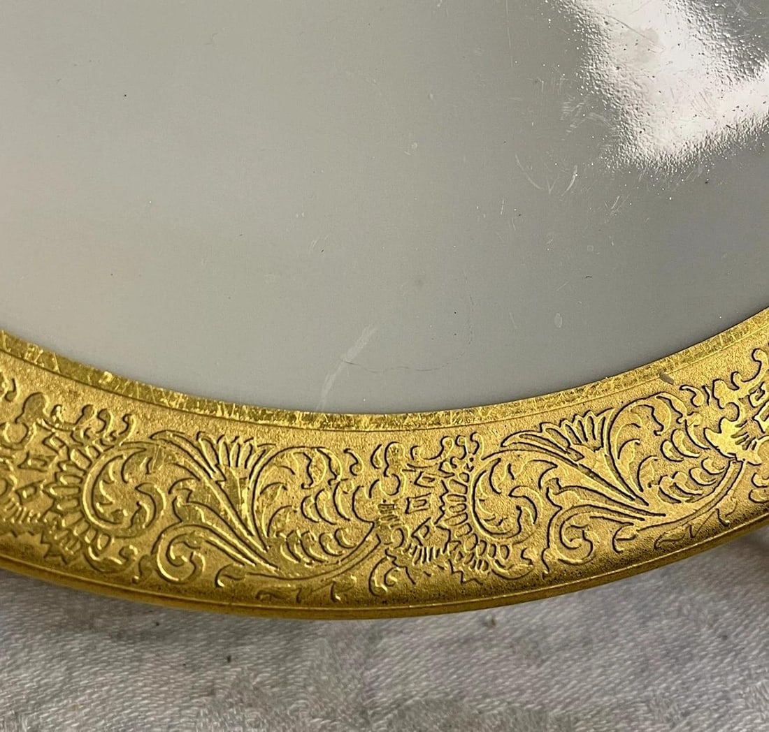 12 Raynaud & Co. Limoges White Salad Plates With Thick Gold Embossed Edging 7.5" - 2