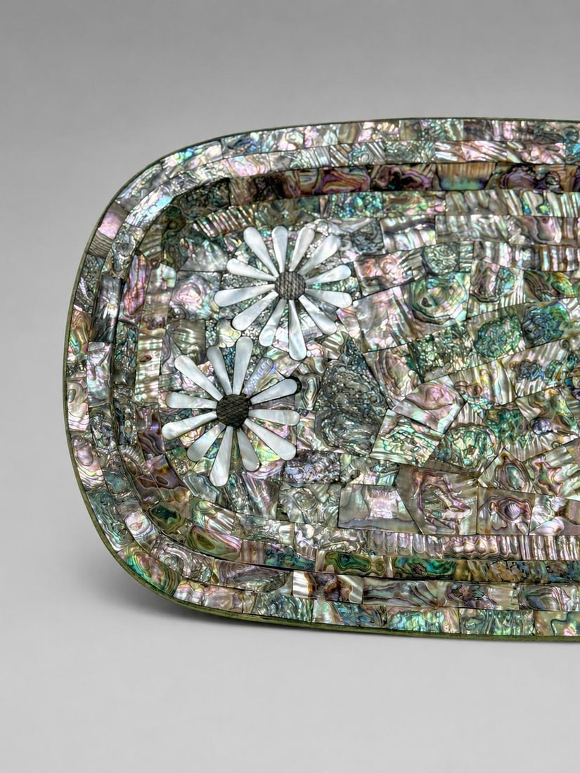 Los Castillo Taxco Mexican Modernist Abalone, Mother of Pearl & Silvered Tray - 3