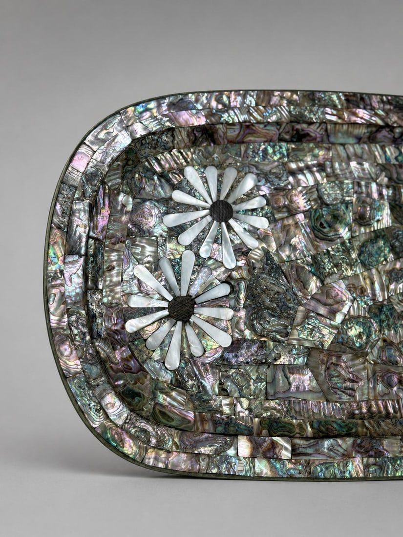 Los Castillo Taxco Mexican Modernist Abalone, Mother of Pearl & Silvered Tray - 4