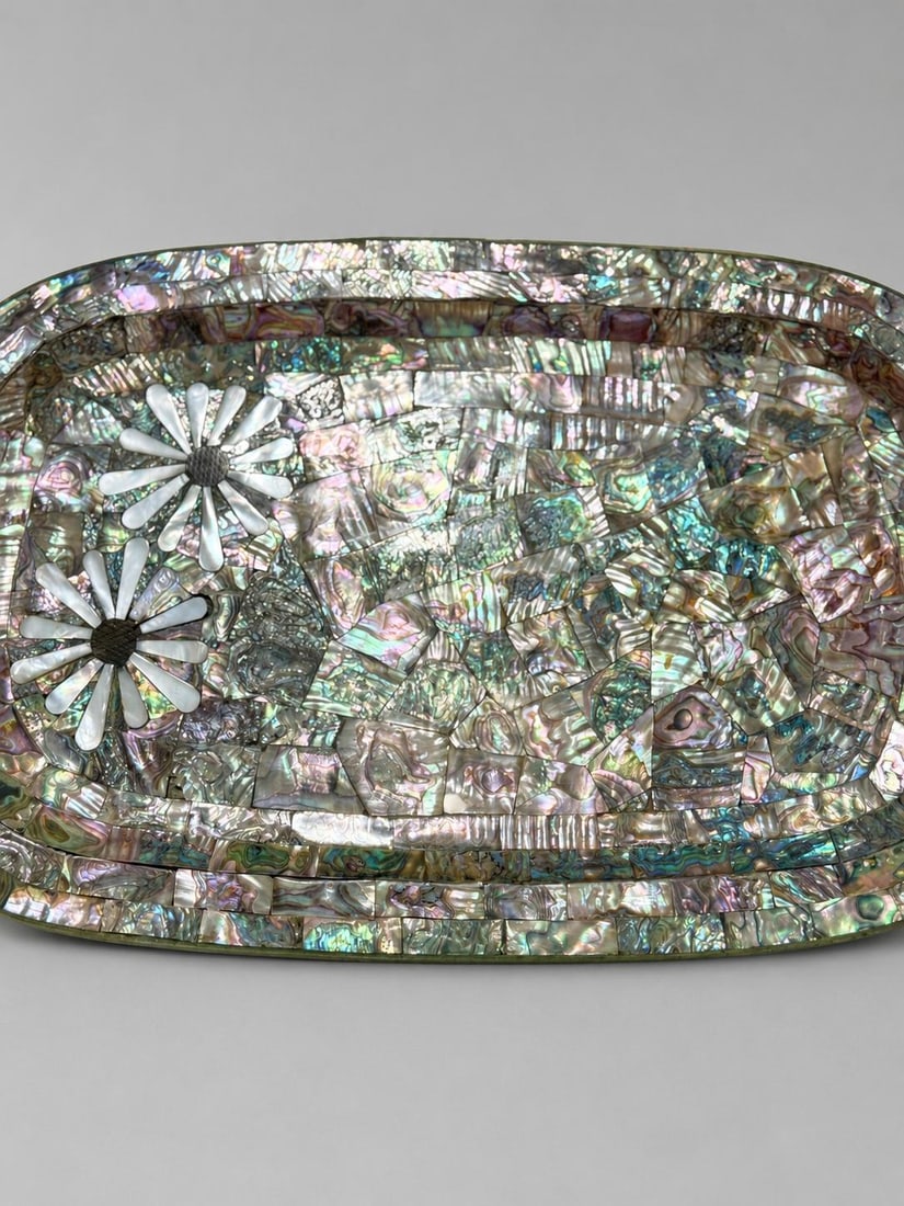 Los Castillo Taxco Mexican Modernist Abalone, Mother of Pearl & Silvered Tray - 6