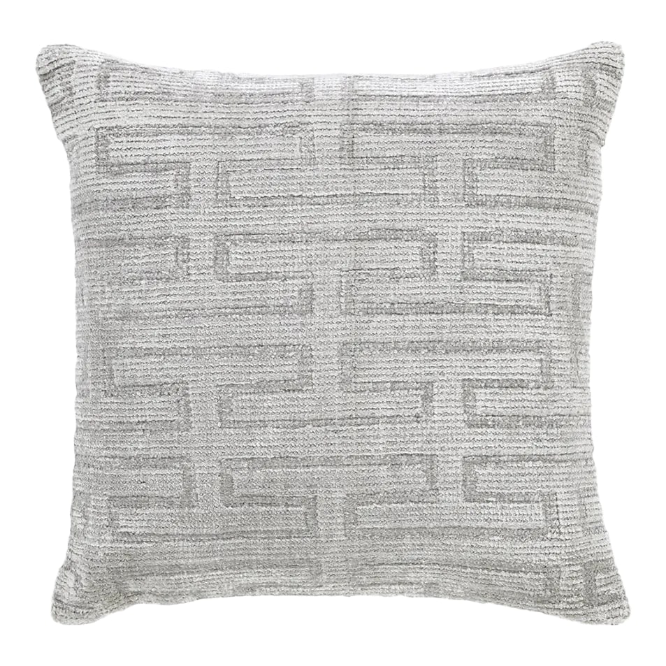 Modern Pearl Gray Geometric Throw Pillow: This new accent pillow of East-meets-West design aesthetic showcases a geometrical design with predominant pearl gray color. Hand made, using either 100% premium wool. This pillow measure: 22" x 22". 