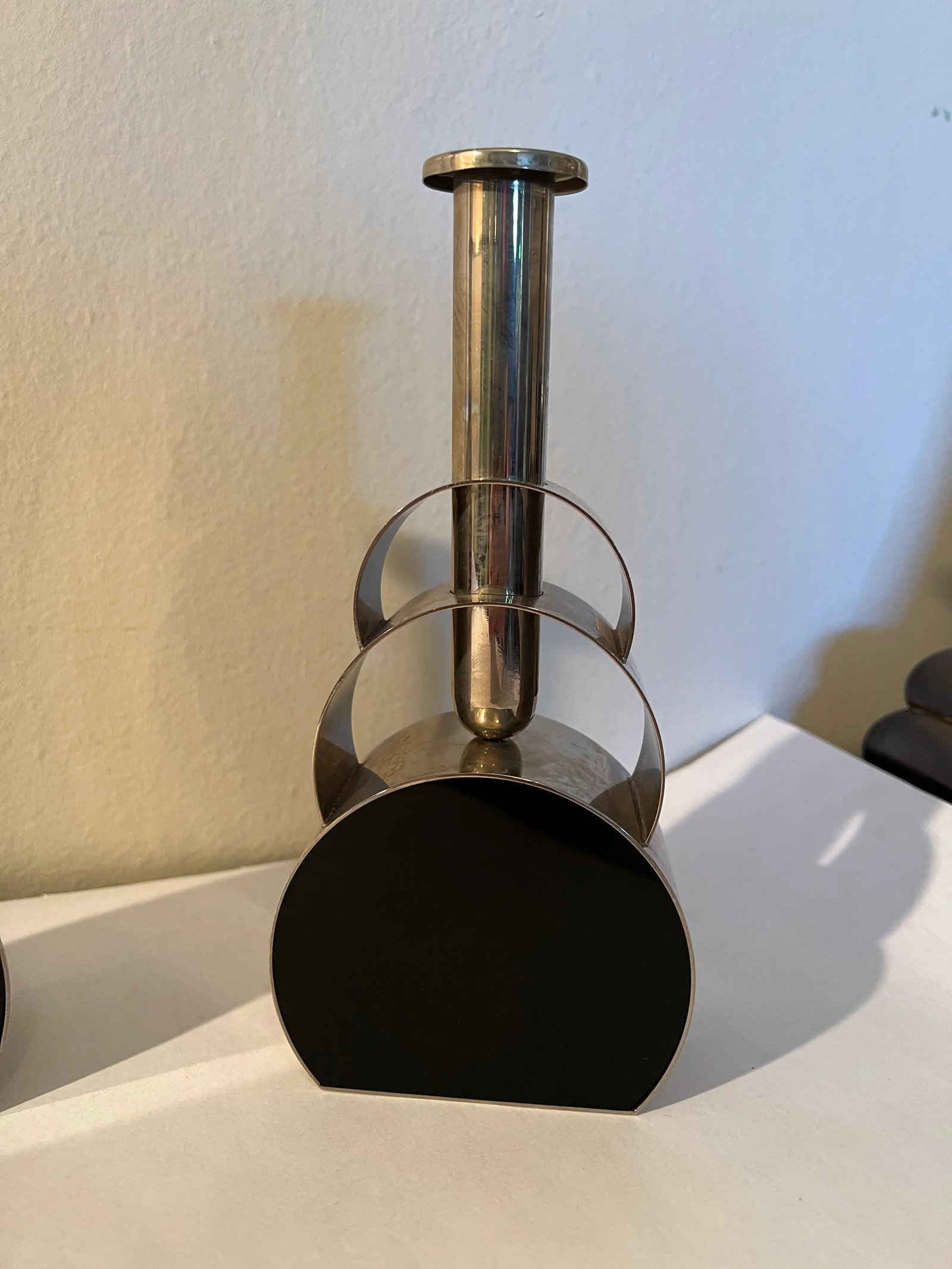 Mid-Century Modern Chrome & Black Enamel Candlesticks or Bud Vases - a Pair - 2