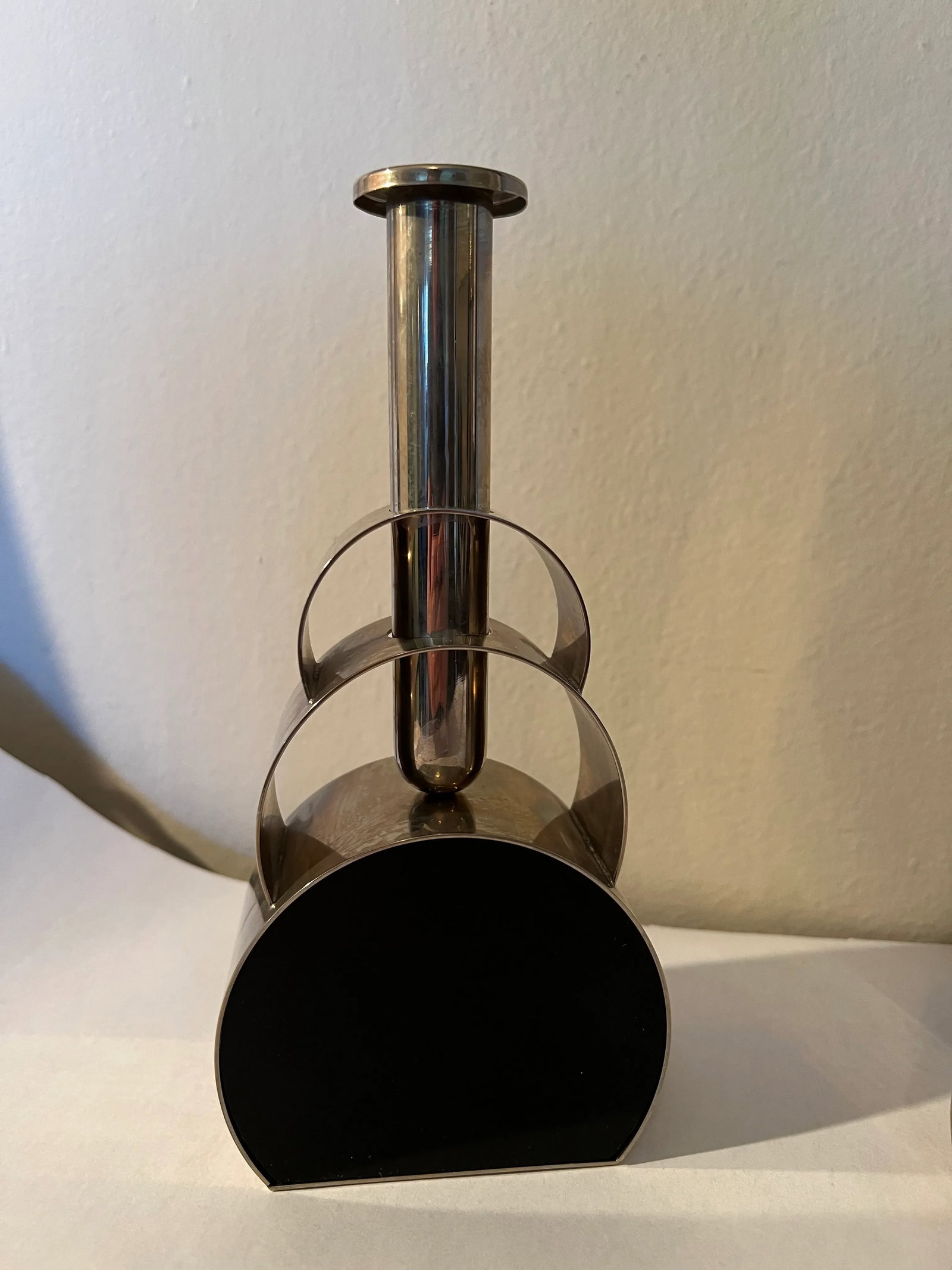 Mid-Century Modern Chrome & Black Enamel Candlesticks or Bud Vases - a Pair - 3