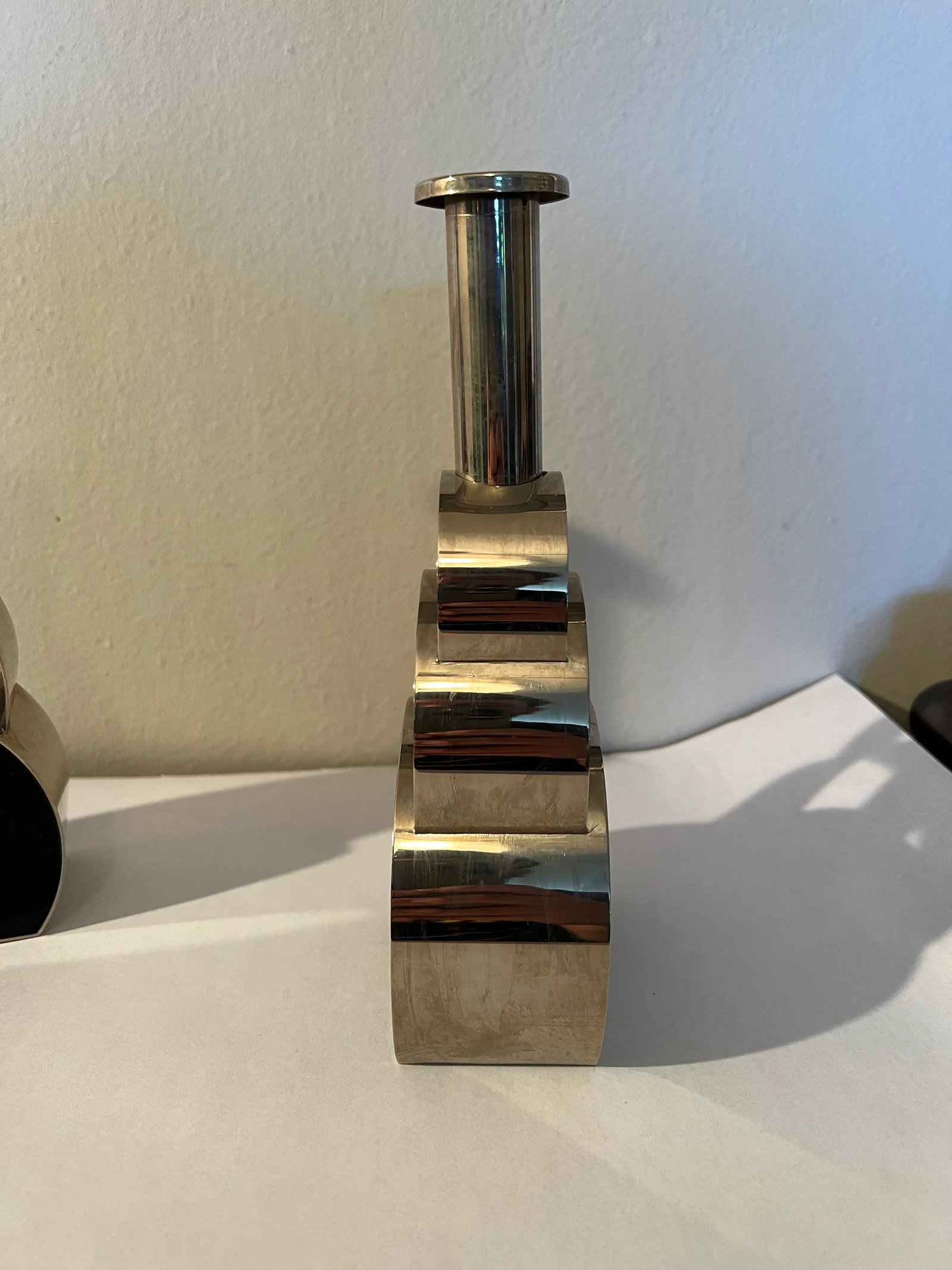 Mid-Century Modern Chrome & Black Enamel Candlesticks or Bud Vases - a Pair - 4