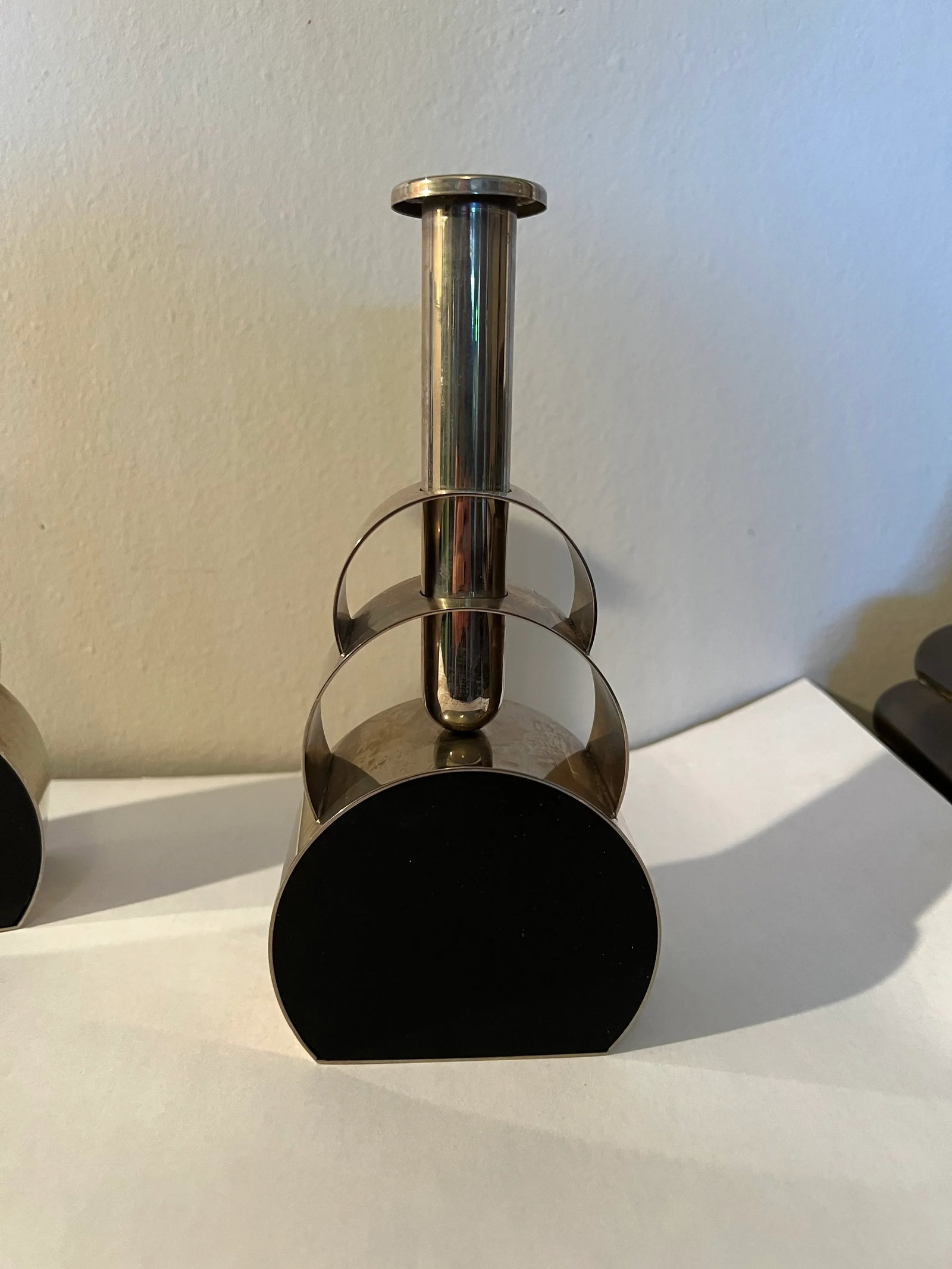 Mid-Century Modern Chrome & Black Enamel Candlesticks or Bud Vases - a Pair - 5