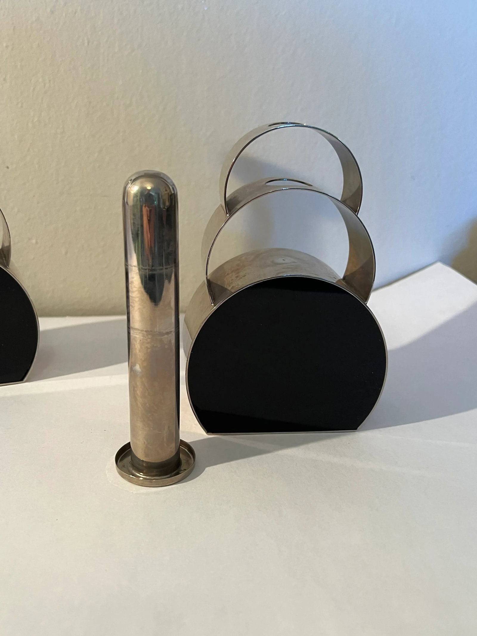 Mid-Century Modern Chrome & Black Enamel Candlesticks or Bud Vases - a Pair - 6