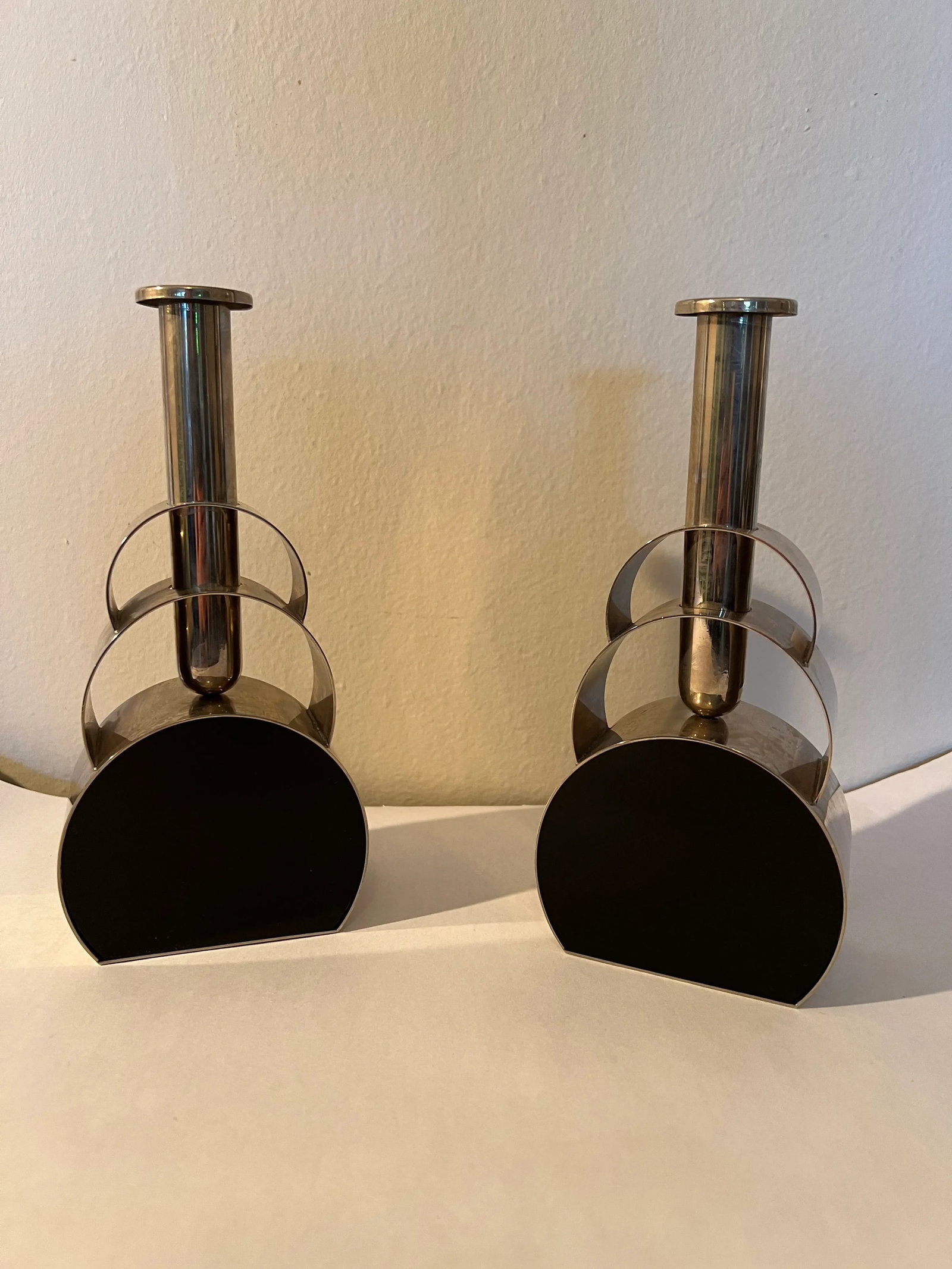 Mid-Century Modern Chrome & Black Enamel Candlesticks or Bud Vases - a Pair - 8