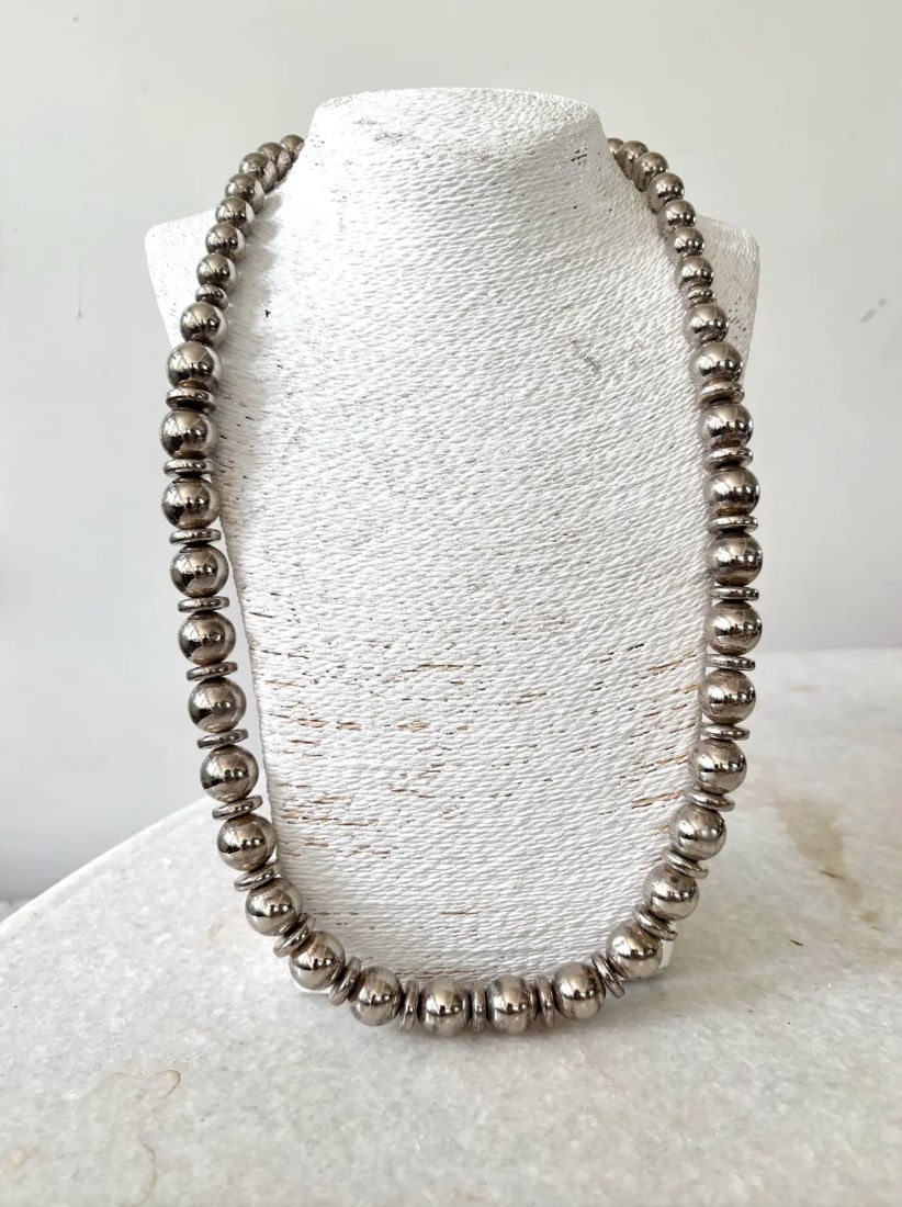Vintage Sterling Silver American Beaded Necklace - 2