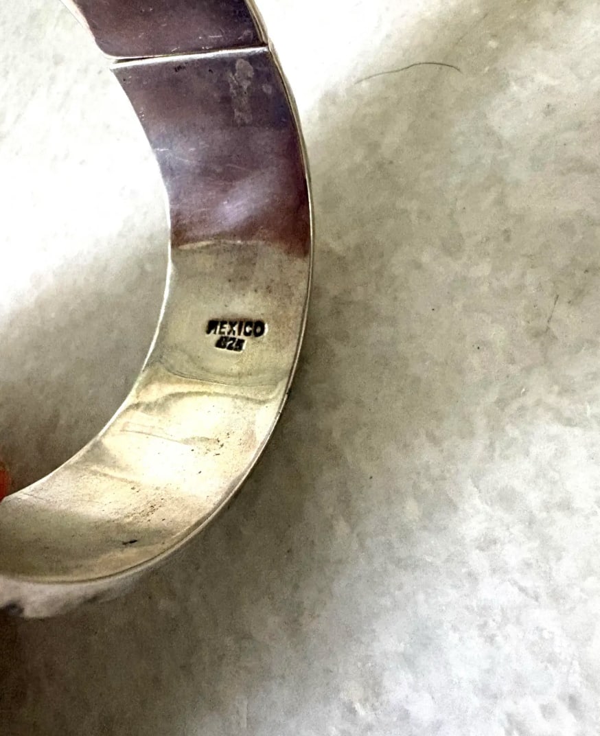 1980s Sterling Silver, Large Solid Mexican Taxco Hinged Cuff Bracelet - 5