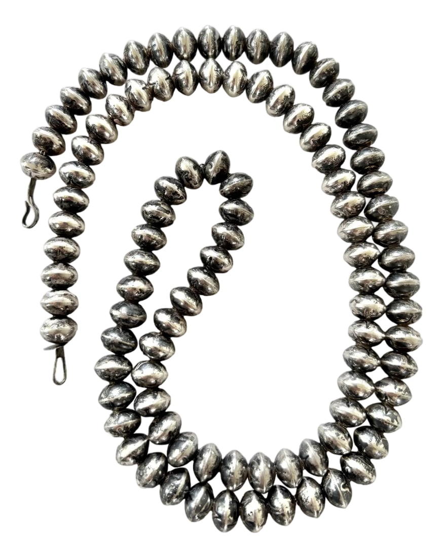 Sterling Silver Vintage Southwestern American Beaded Necklace: Stunning, rare sterling silver southwestern American beaded necklace. Condition: Alterations: Original Condition Unaltered Imperfections: Some Imperfections Condition Notes: Excellent condition Origin