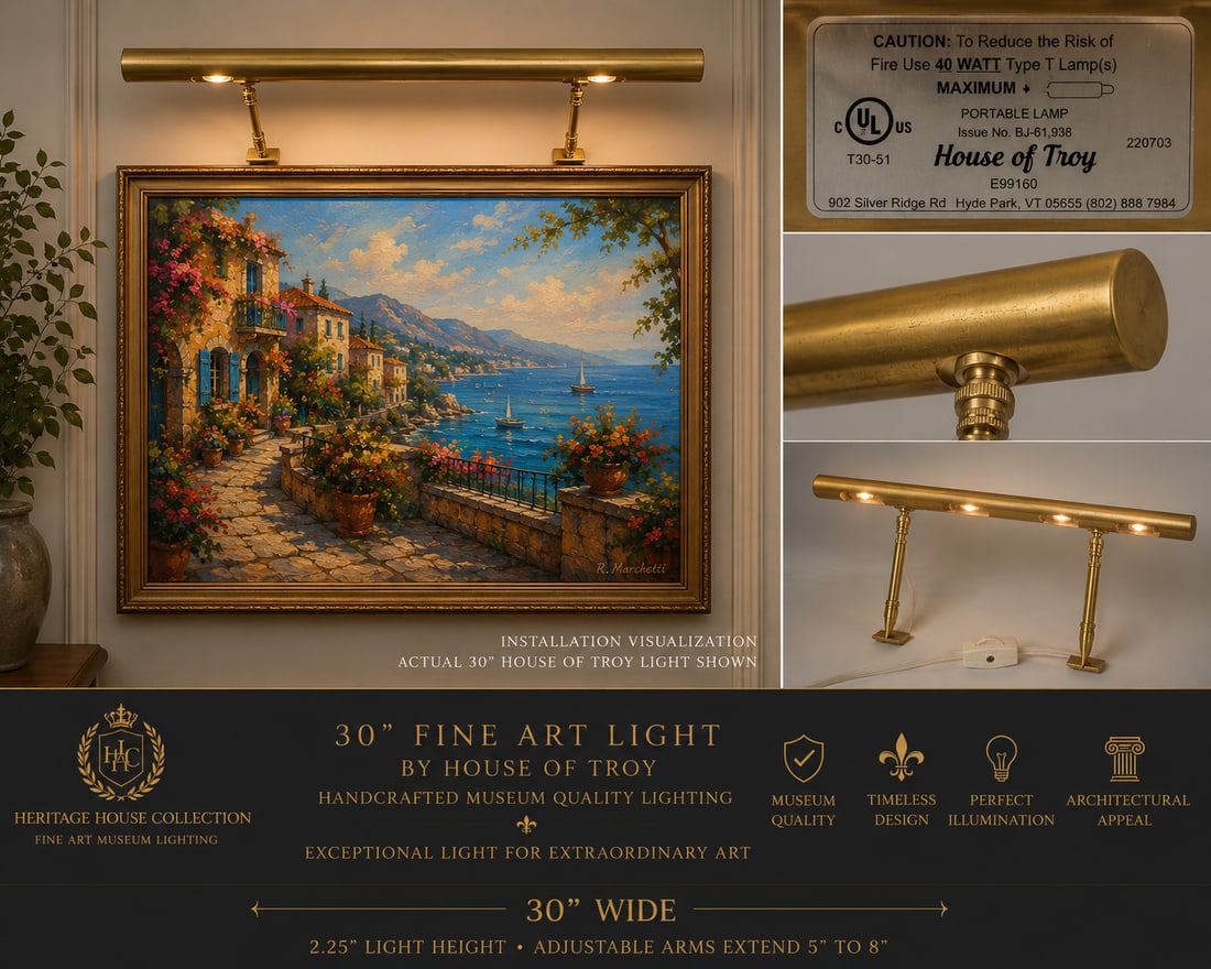 30" Vintage House of Troy Adjustable Gallery Picture Light - Gold/Brass-Tone Finish - 15