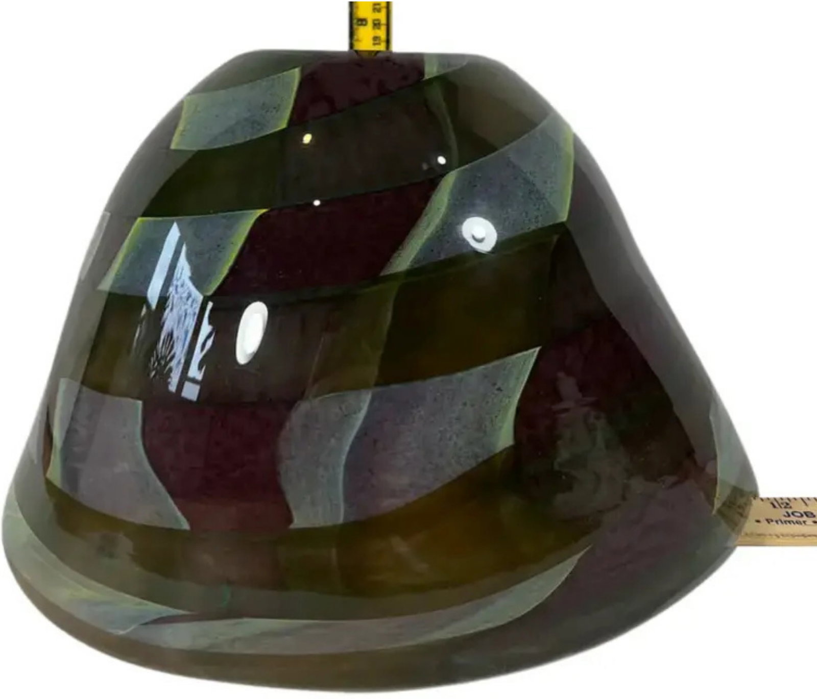 Lithuanian Art Glass Signed Mauve Yellow Centerpiece Bowl - 13