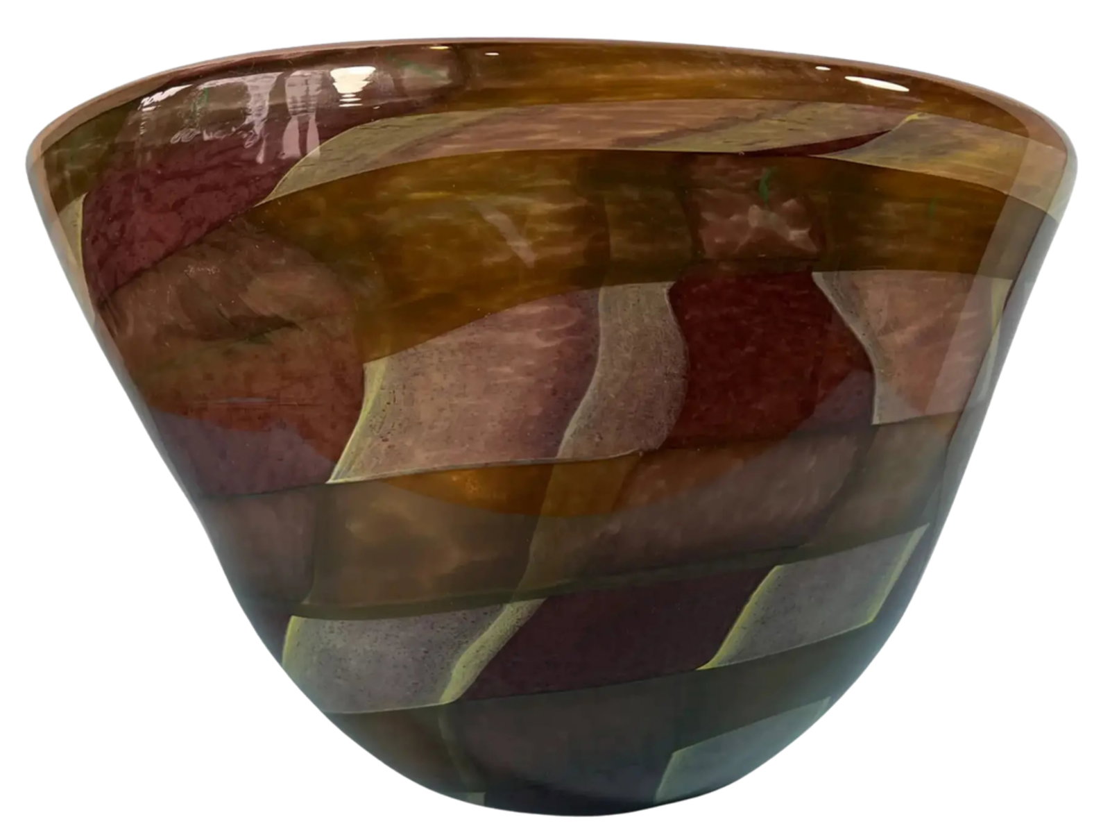 Lithuanian Art Glass Signed Mauve Yellow Centerpiece Bowl - 4