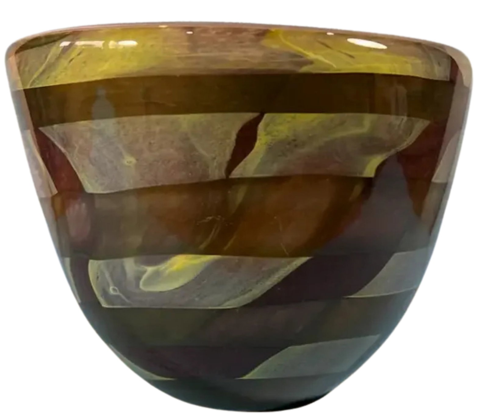 Lithuanian Art Glass Signed Mauve Yellow Centerpiece Bowl - 6