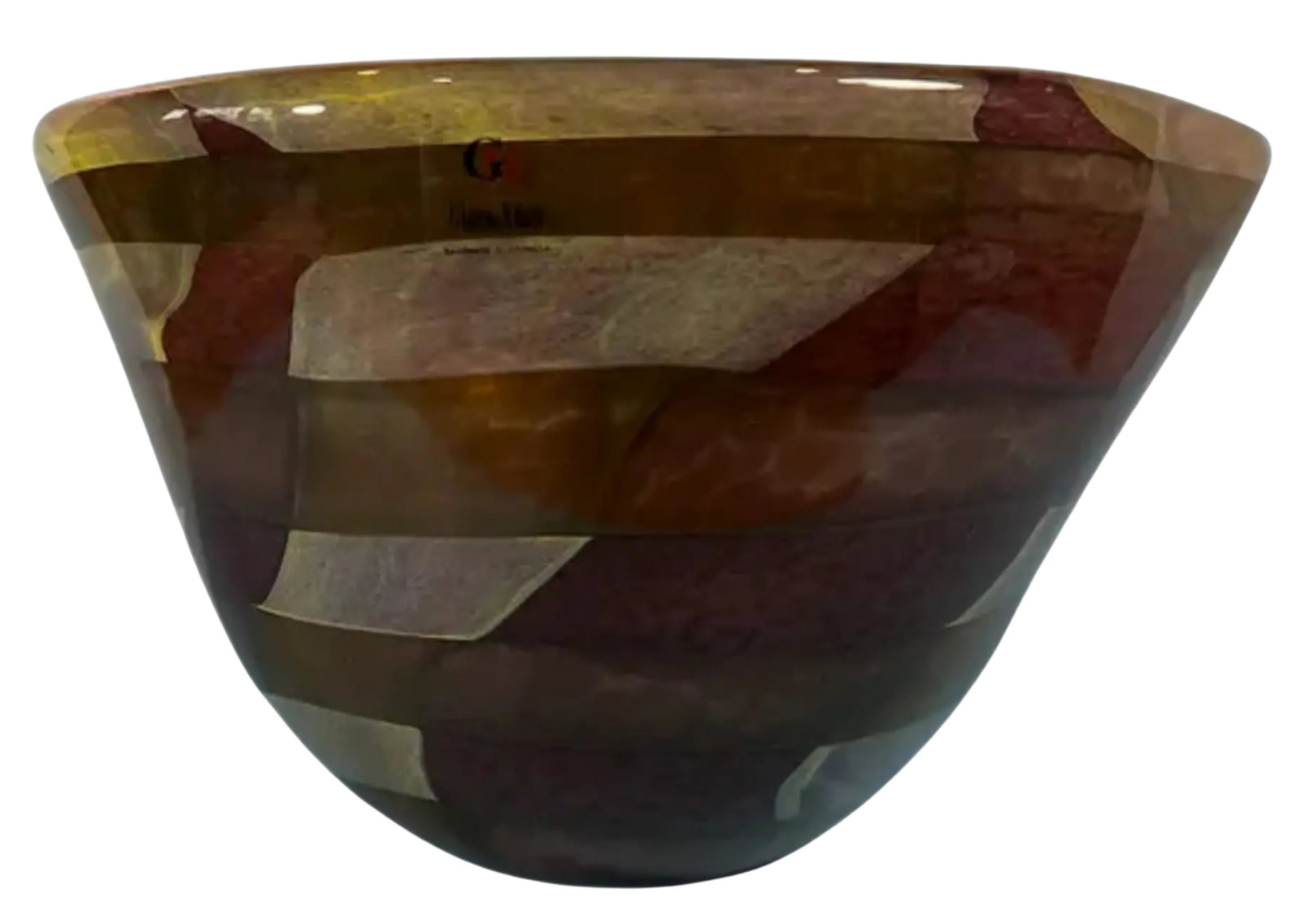 Lithuanian Art Glass Signed Mauve Yellow Centerpiece Bowl - 9