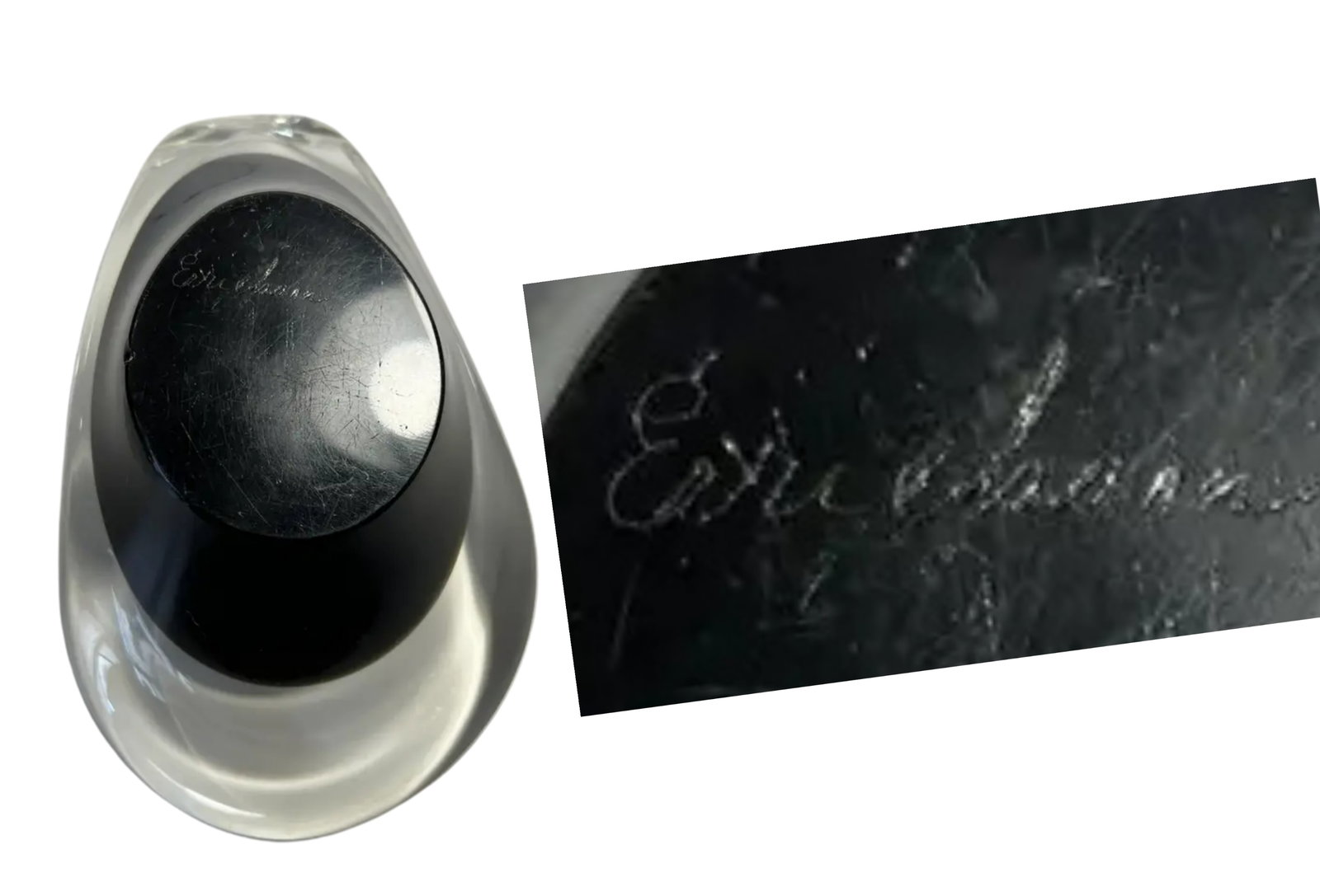 Carl Erickson Biomorphic Art Glass Bowl and Floral Black Sommerso Art Glass Vase Set of 2 - 14