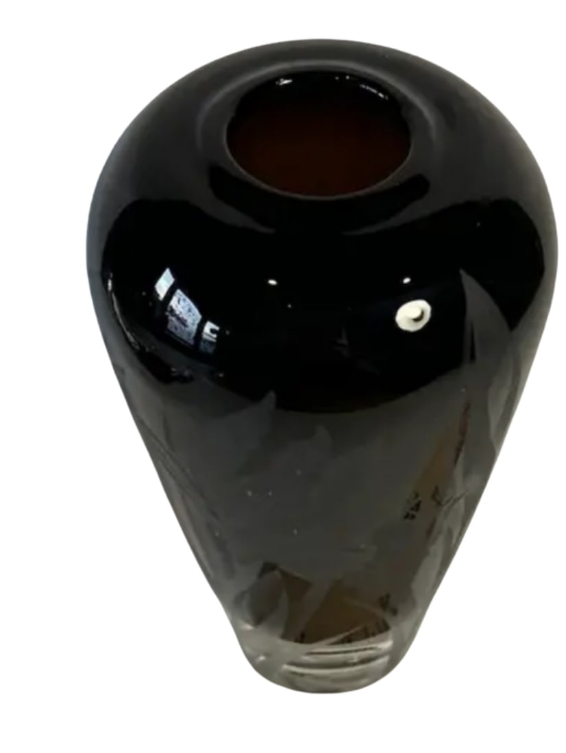 Carl Erickson Biomorphic Art Glass Bowl and Floral Black Sommerso Art Glass Vase Set of 2 - 2