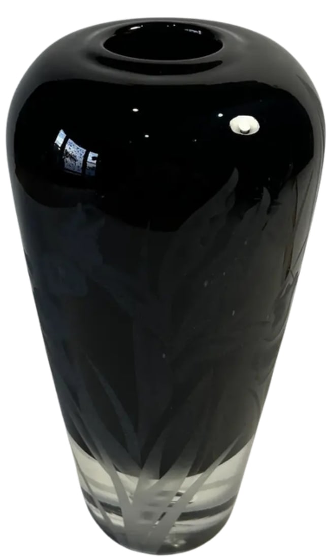 Carl Erickson Biomorphic Art Glass Bowl and Floral Black Sommerso Art Glass Vase Set of 2 - 7