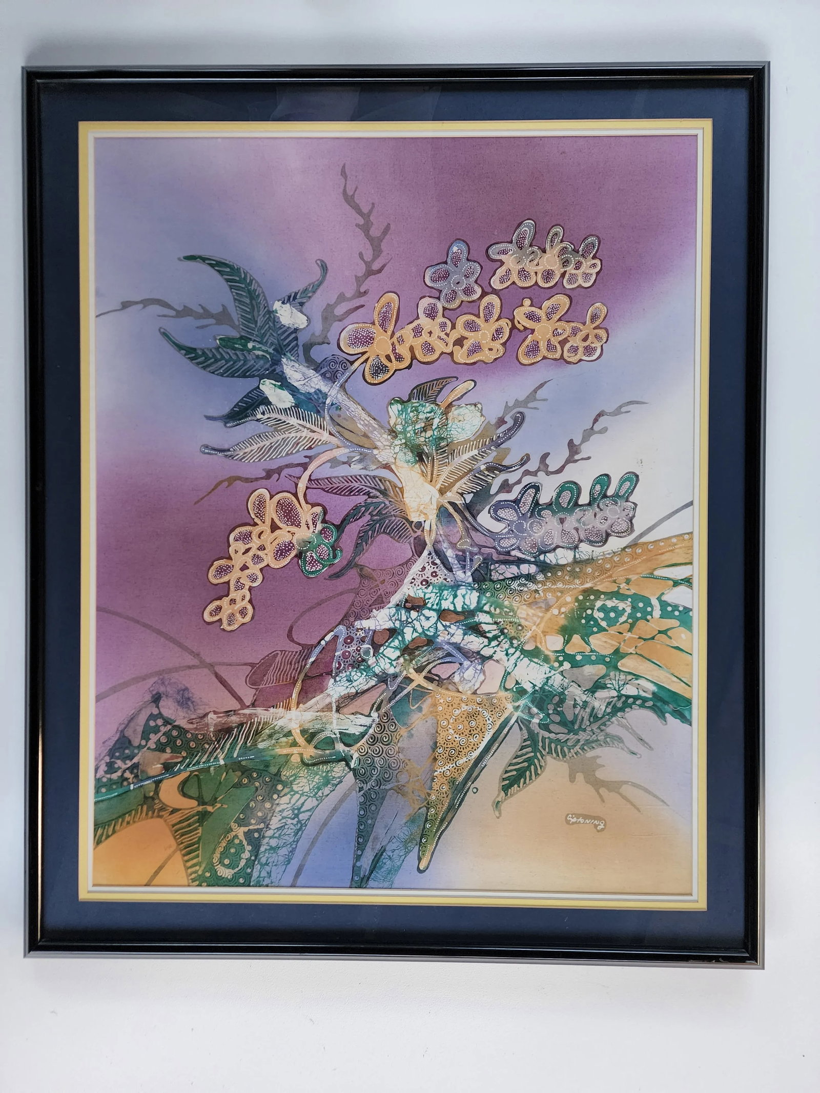Contemporary Large Framed Batik Attributed Japanese Master Batik Artist M. Yono - 7