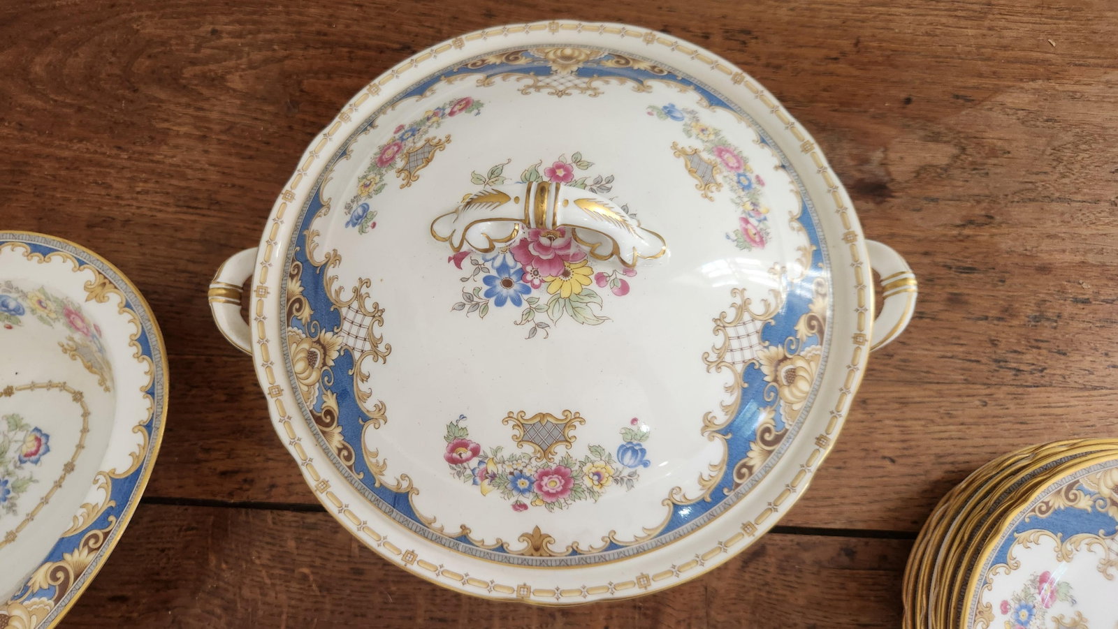 Vintage Shelley Sheraton 13291 Blue & Gold Bone China 16-Piece Serving Set - 11