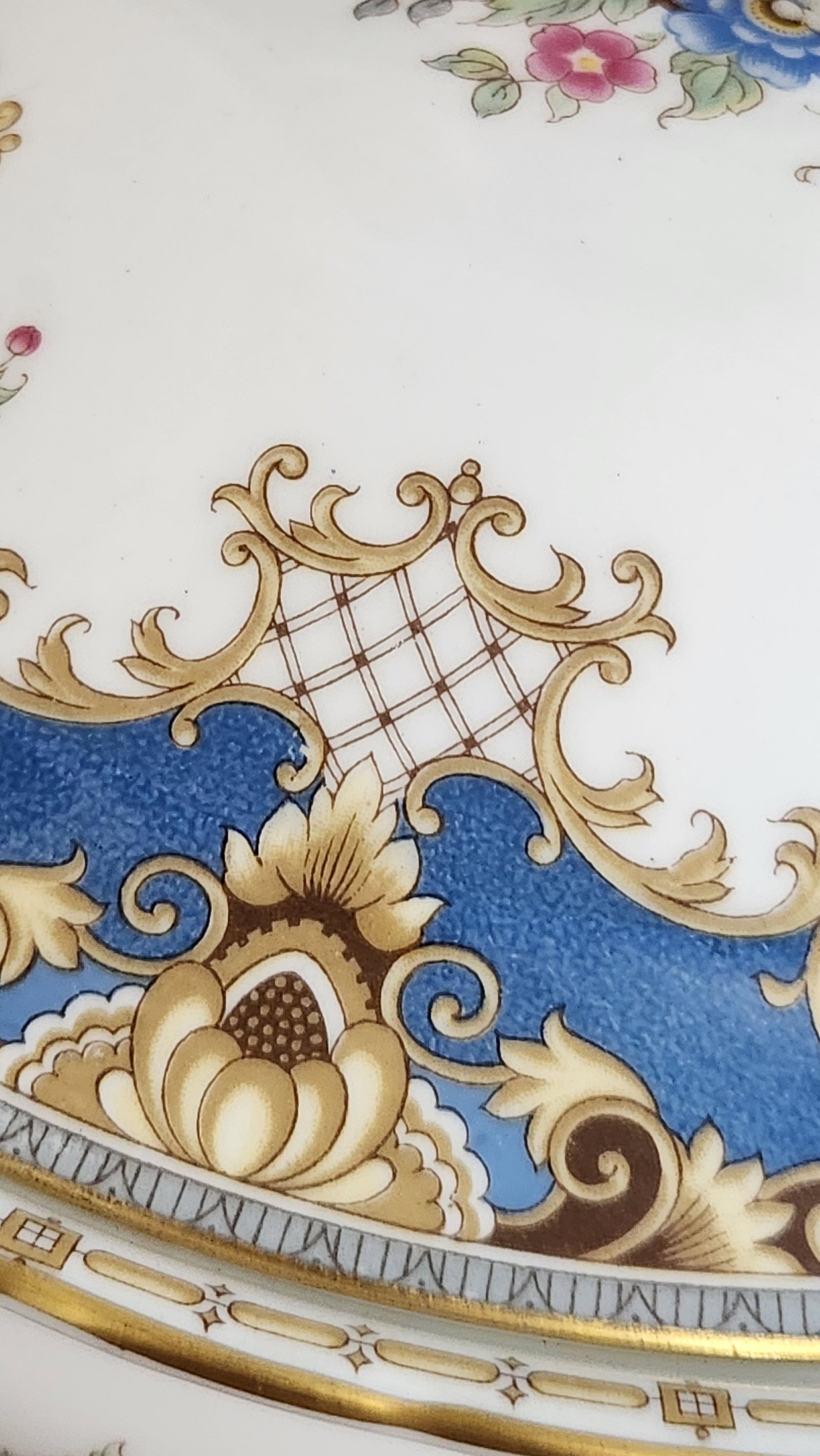 Vintage Shelley Sheraton 13291 Blue & Gold Bone China 16-Piece Serving Set - 13