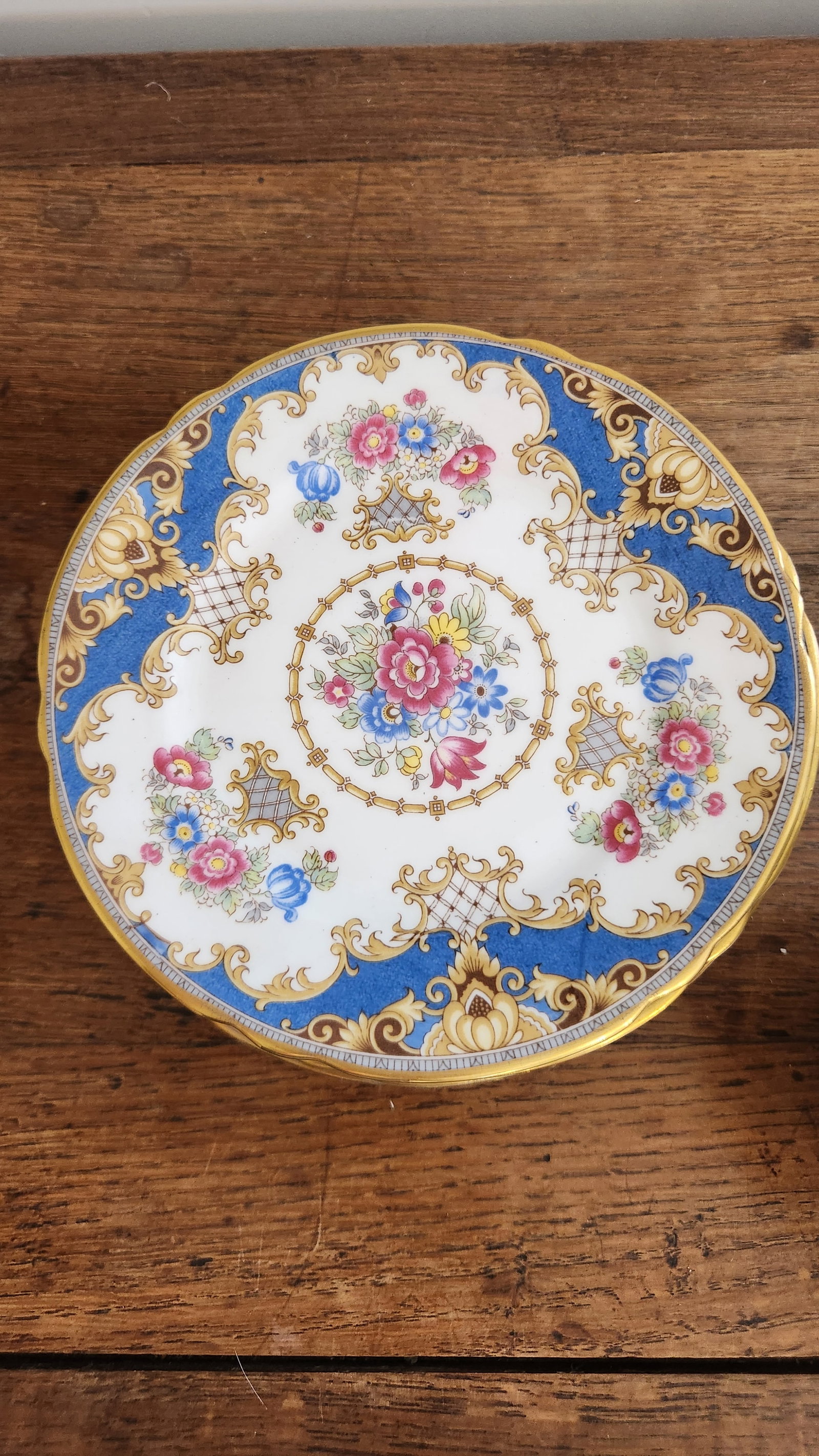 Vintage Shelley Sheraton 13291 Blue & Gold Bone China 16-Piece Serving Set - 17