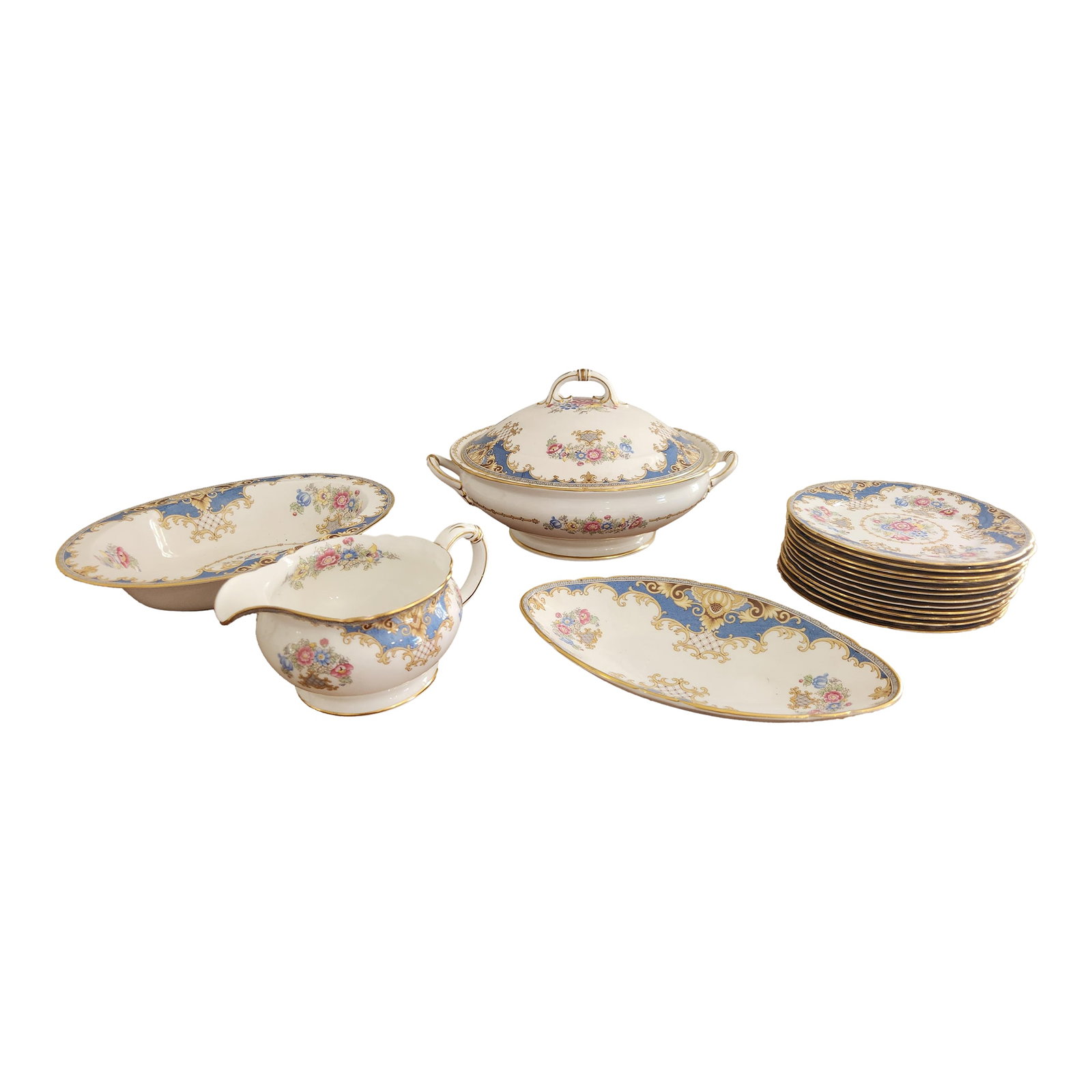 Vintage Shelley Sheraton 13291 Blue & Gold Bone China 16-Piece Serving Set (1 of 18)