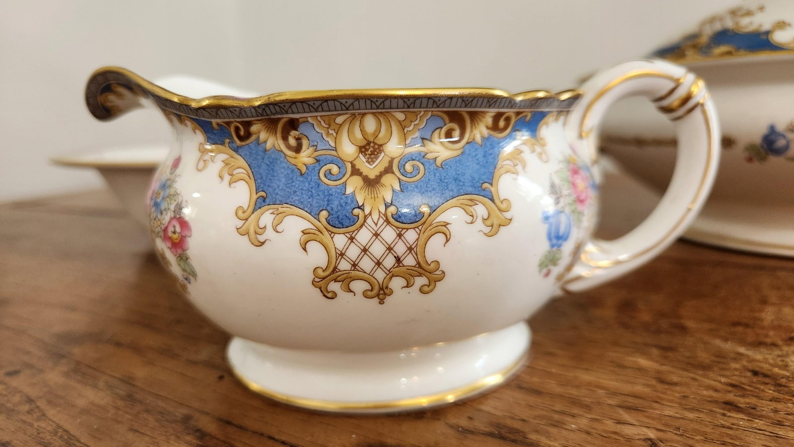 Vintage Shelley Sheraton 13291 Blue & Gold Bone China 16-Piece Serving Set - 6