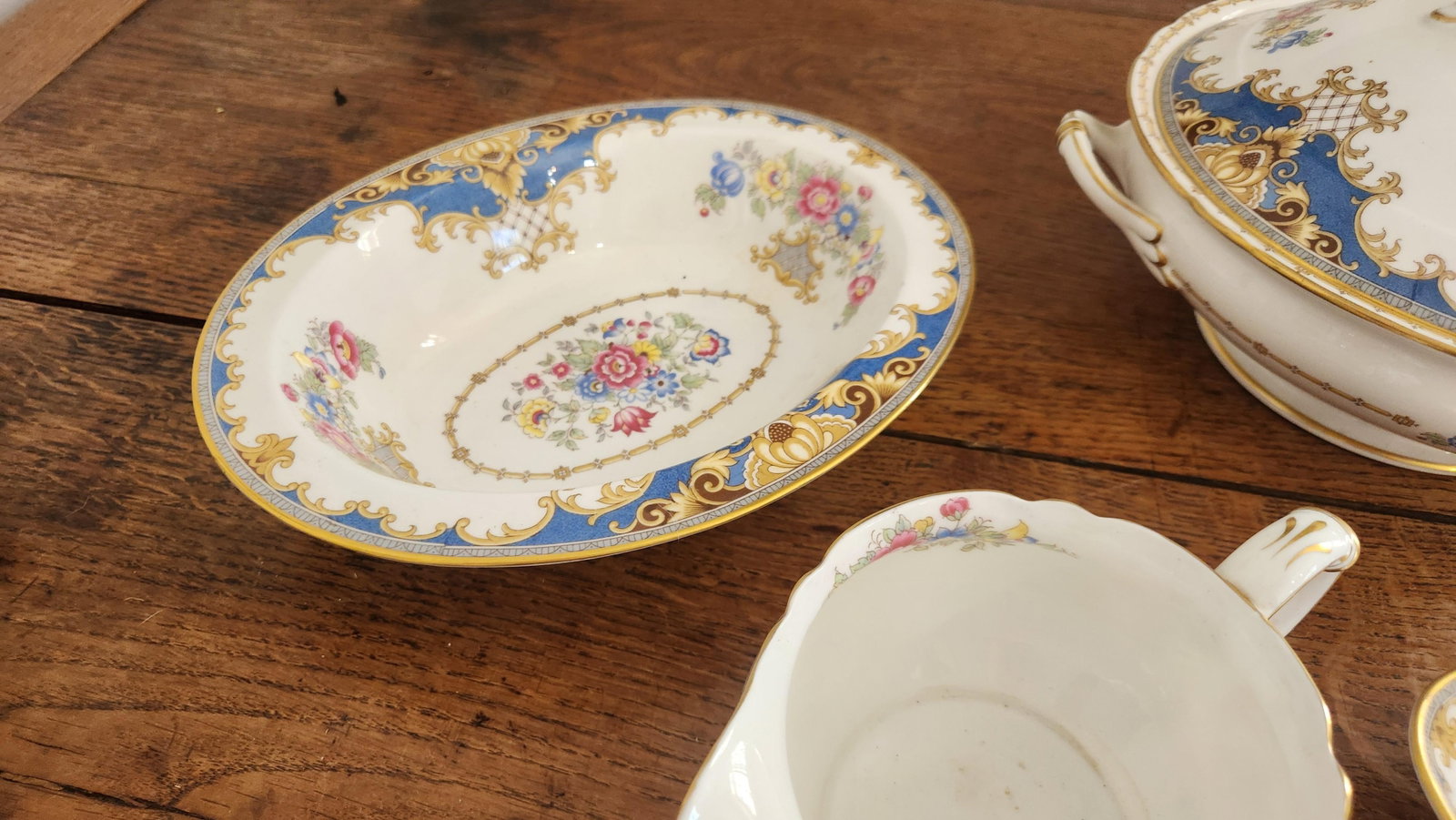 Vintage Shelley Sheraton 13291 Blue & Gold Bone China 16-Piece Serving Set - 7
