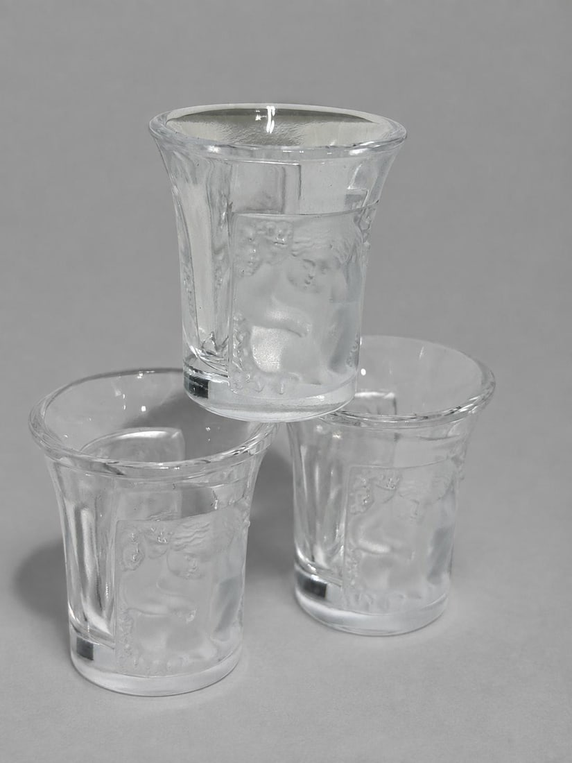 Set of Six (6) Lalique 'Enfants' Crystal Liqueur Shot Glasses, France Signed - 2