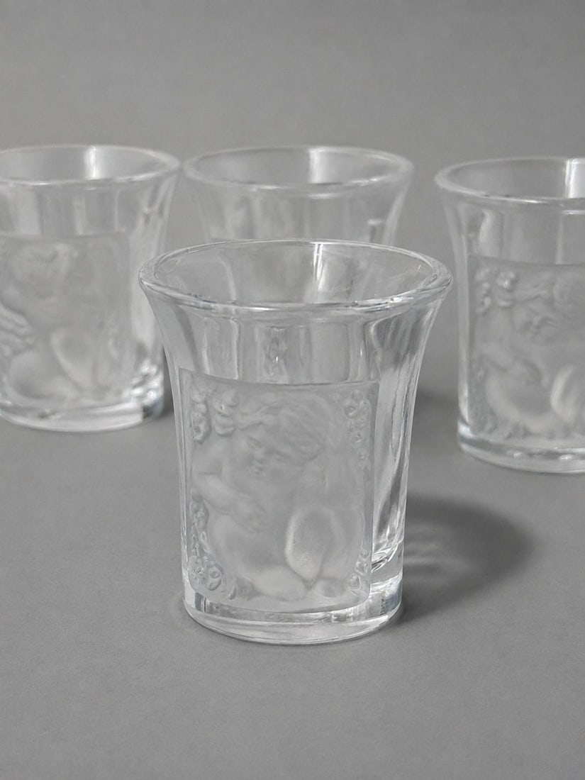 Set of Six (6) Lalique 'Enfants' Crystal Liqueur Shot Glasses, France Signed - 3