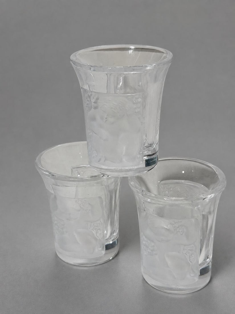 Set of Six (6) Lalique 'Enfants' Crystal Liqueur Shot Glasses, France Signed - 6