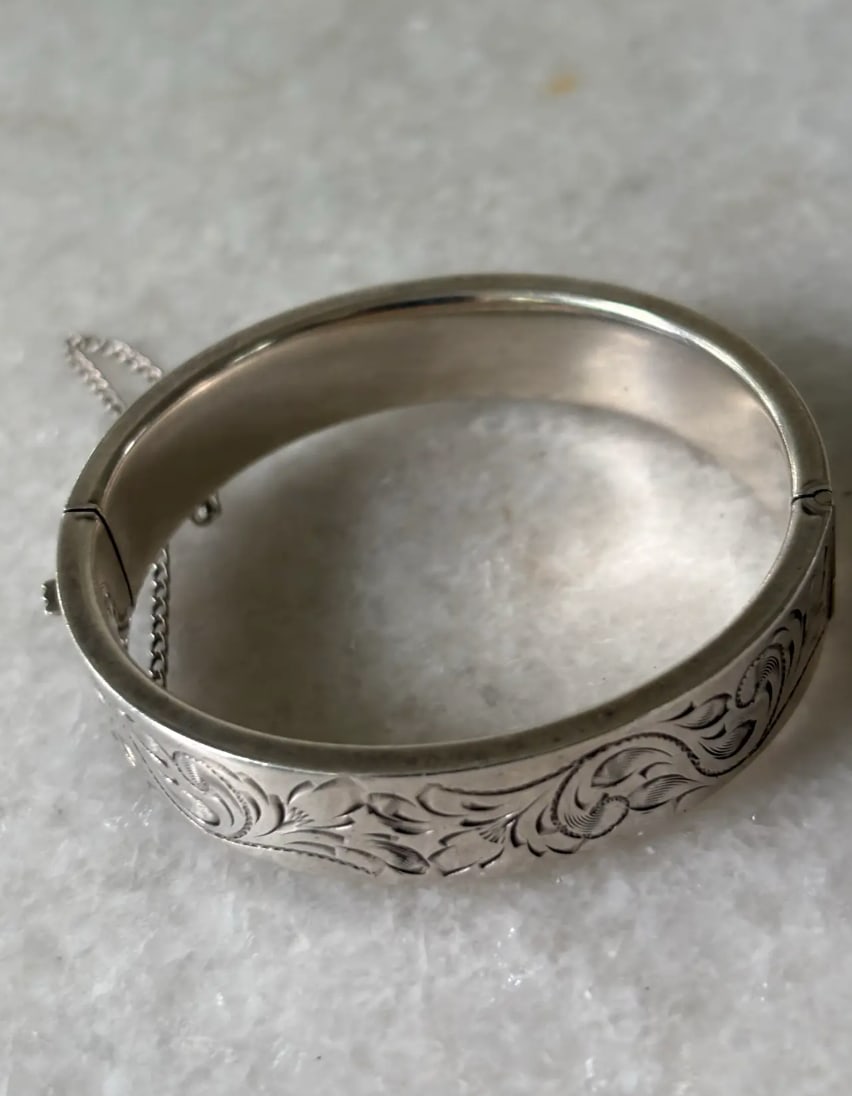 Antique Sterling Silver Etched Design Art Deco Bracelet - 2