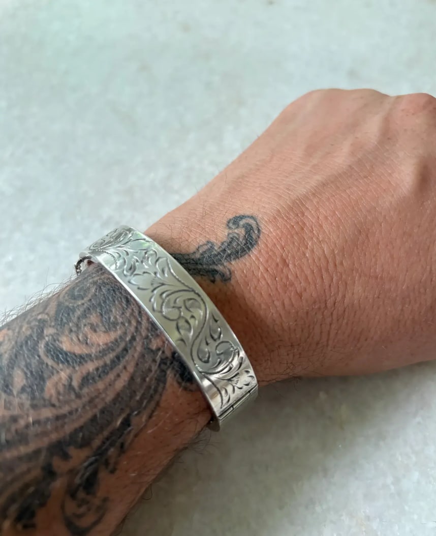 Antique Sterling Silver Etched Design Art Deco Bracelet - 5