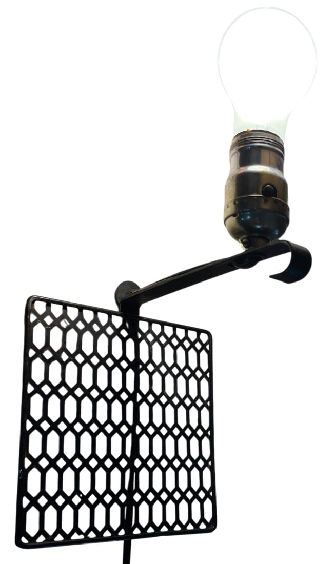 1970s Geometric Pierced Metal Wall Sconce With Original Woven Shade, Mid-Century Modern After Freder - 6