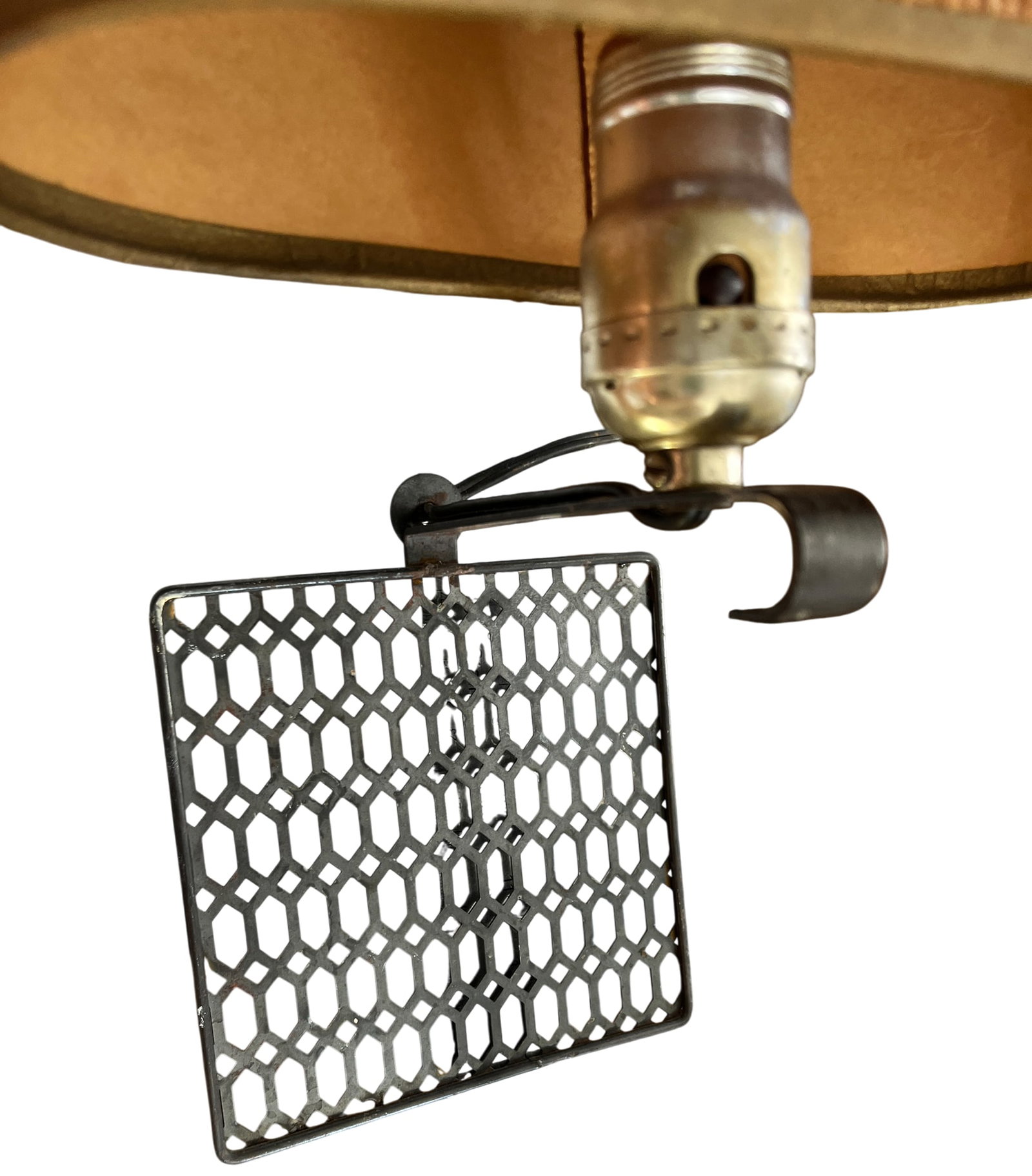 1970s Geometric Pierced Metal Wall Sconce With Original Woven Shade, Mid-Century Modern After Freder - 9