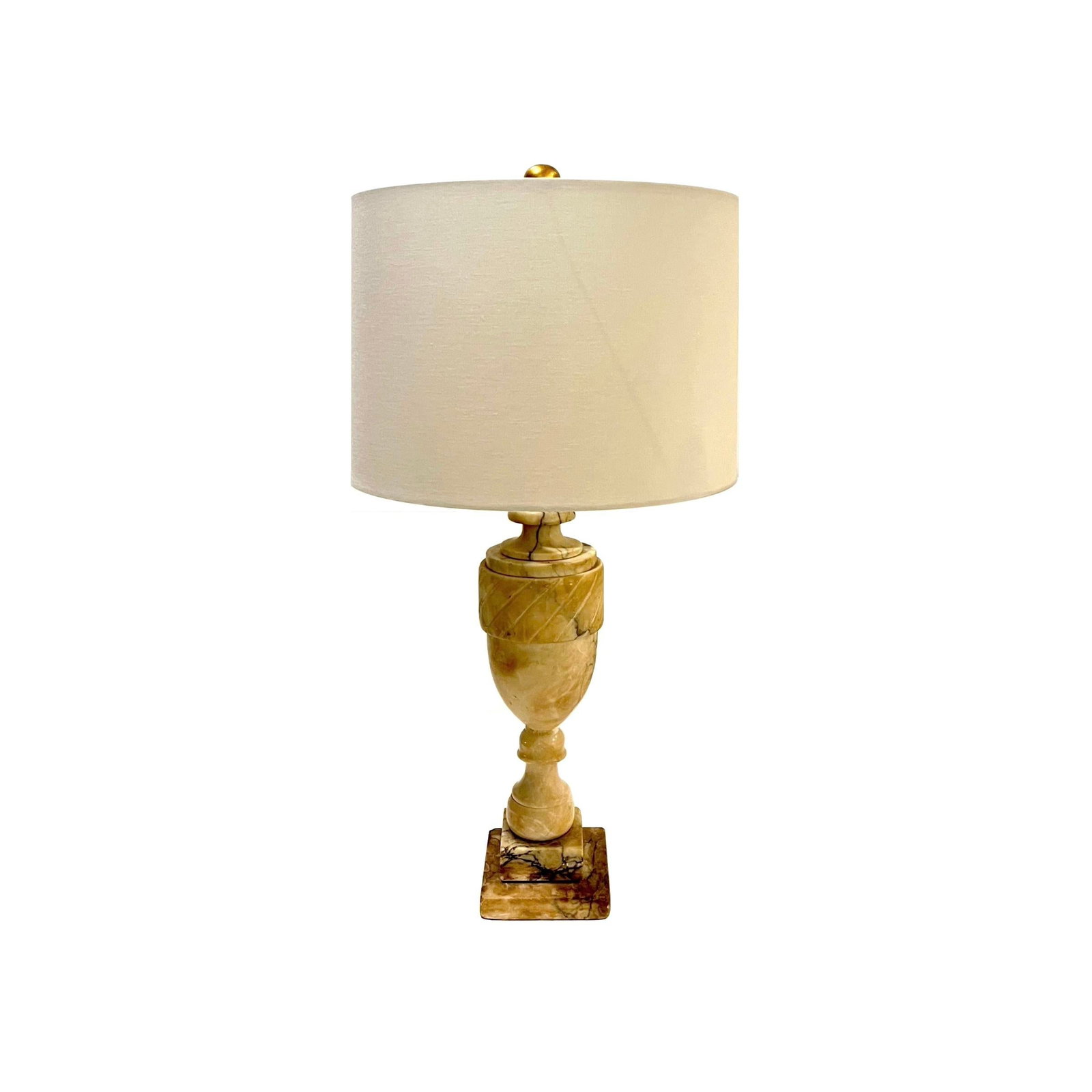 1920's Carved Alabaster Urn Table Lamp - Newly Wired - New Shade - 12