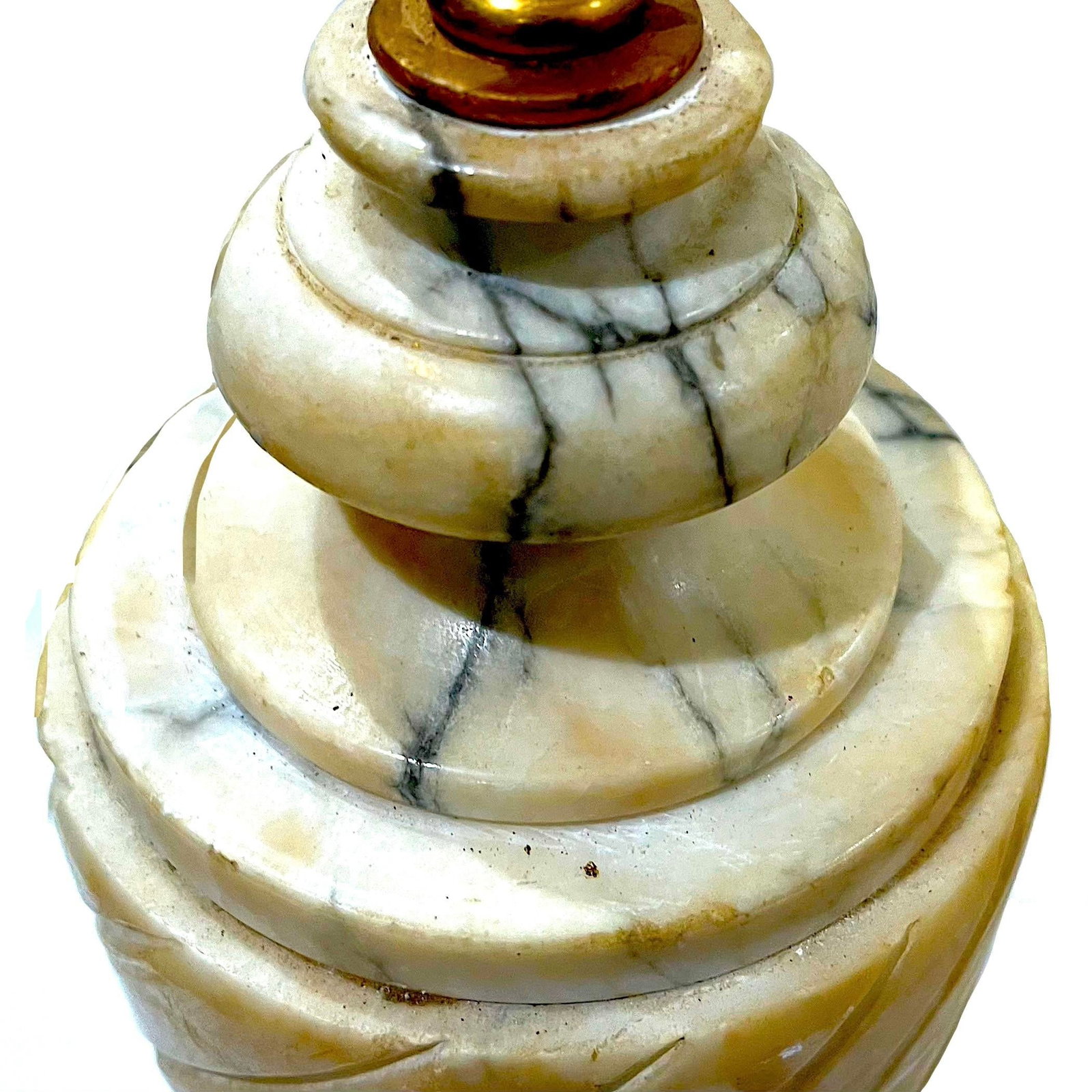 1920's Carved Alabaster Urn Table Lamp - Newly Wired - New Shade - 3
