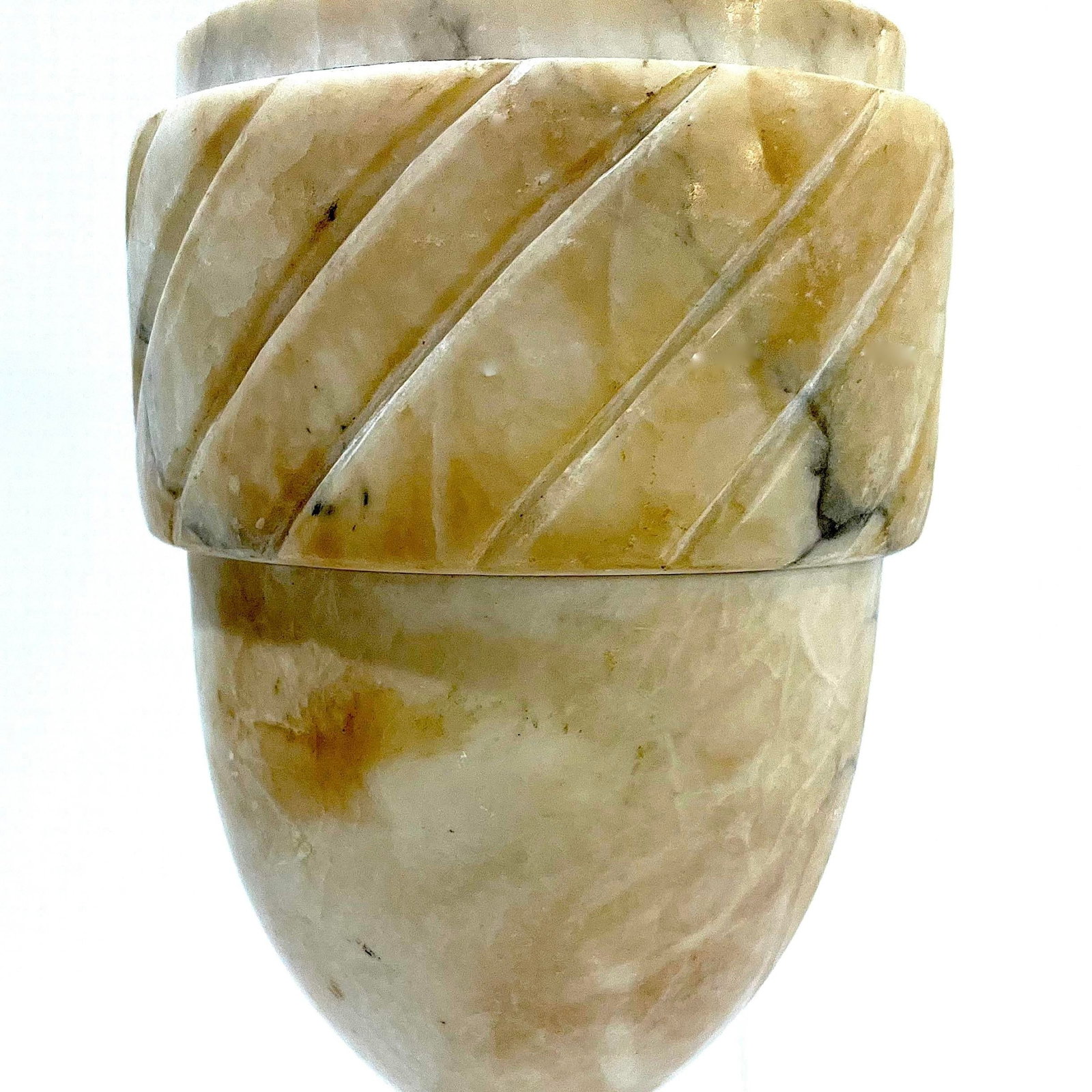 1920's Carved Alabaster Urn Table Lamp - Newly Wired - New Shade - 4