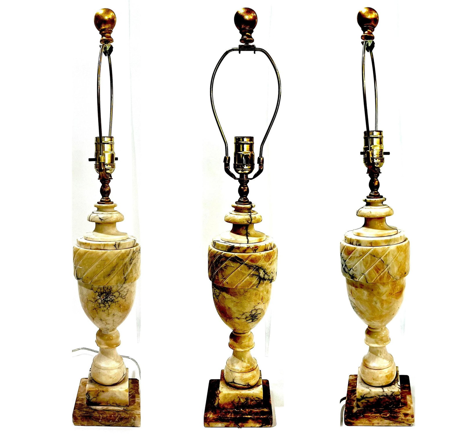 1920's Carved Alabaster Urn Table Lamp - Newly Wired - New Shade - 8