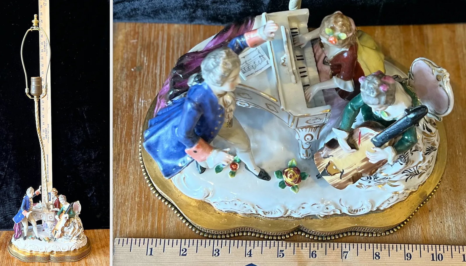 Vintage Porcelain Musician Trio Figural Table Lamp L. C. Co, Japan. - 12