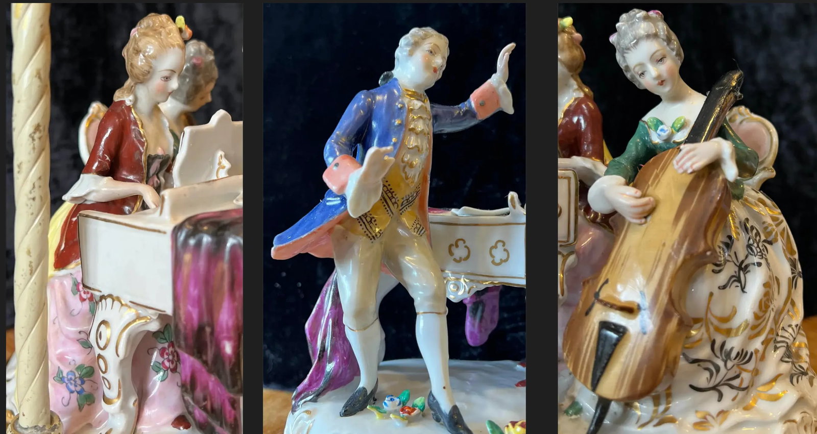Vintage Porcelain Musician Trio Figural Table Lamp L. C. Co, Japan. - 6