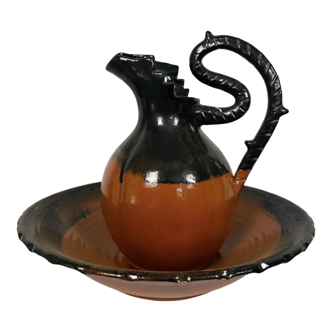 Kenneth George Signed Sanford Nc Pottery Dragon Pitcher & Basin Set (1 of 3)