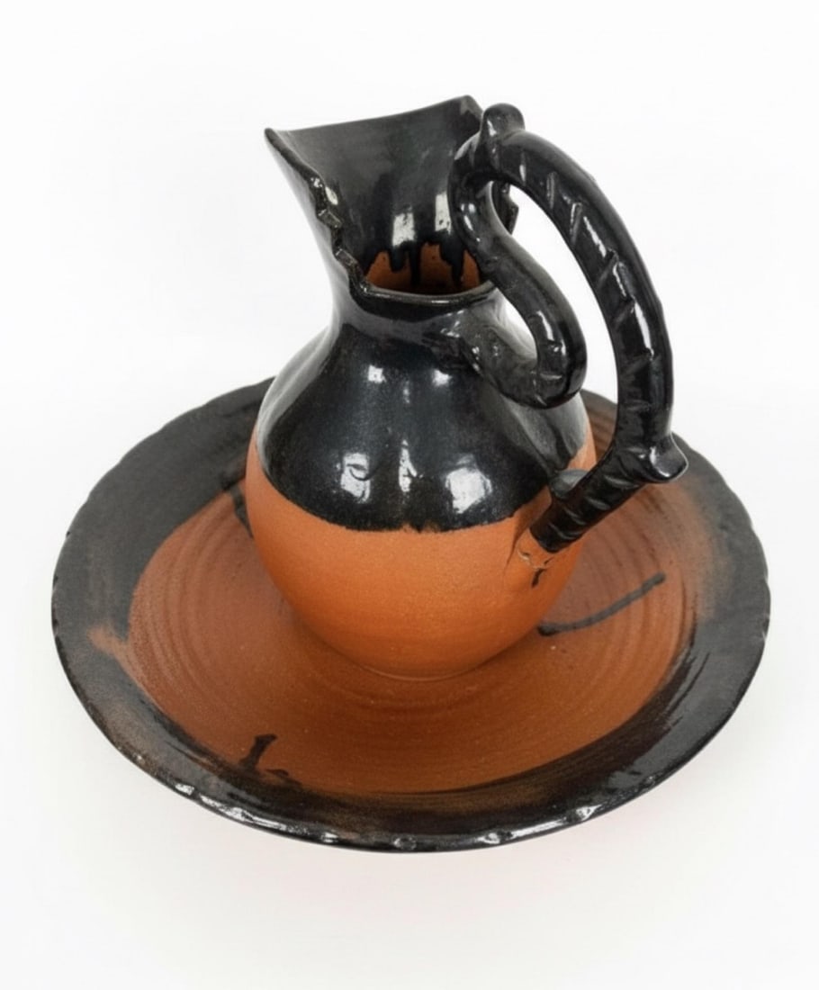 Kenneth George Signed Sanford Nc Pottery Dragon Pitcher & Basin Set - 2