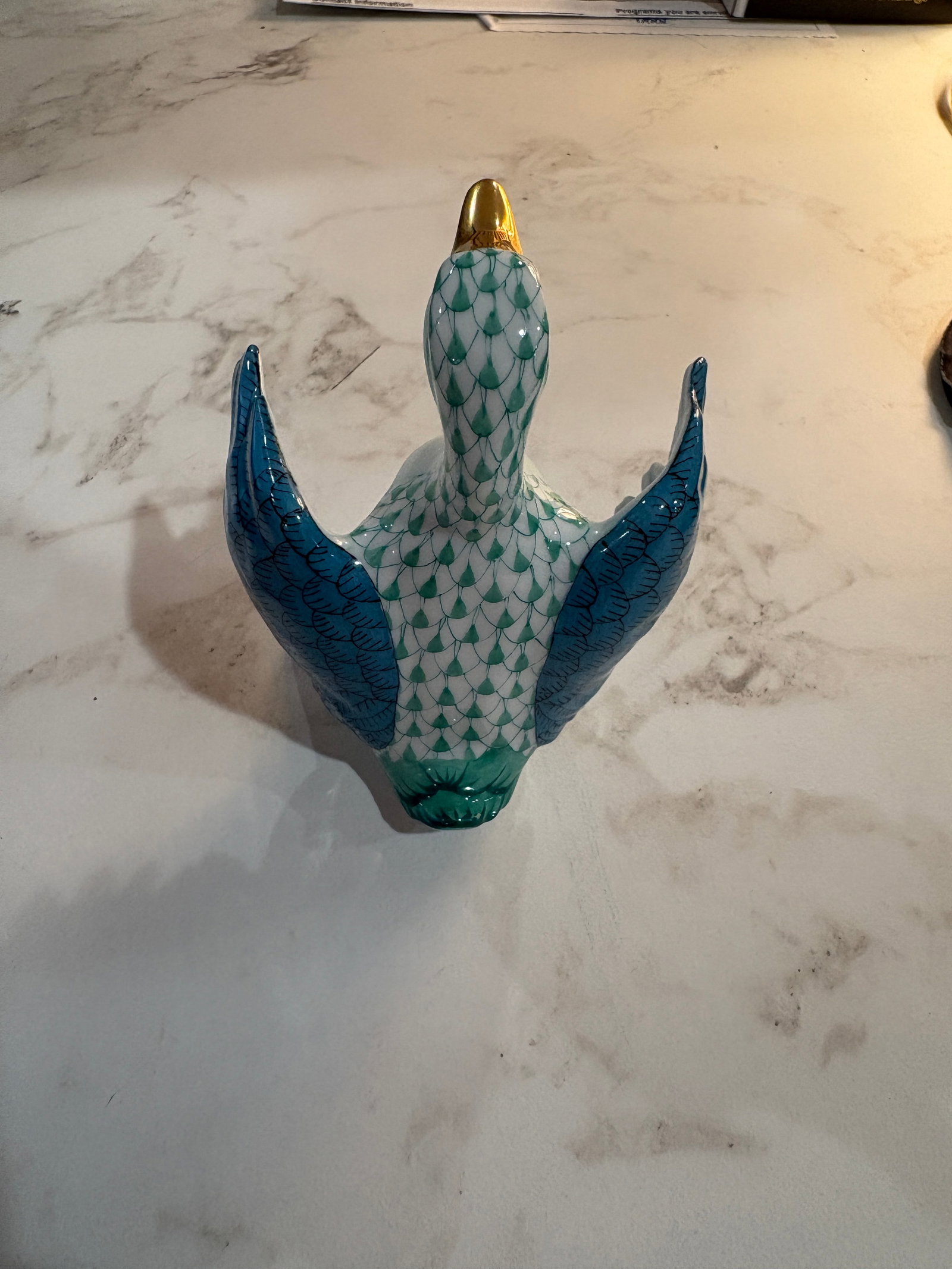 Herend First Edition Green Fishnet Goose With Open Wings - Model 15588 Style - 3